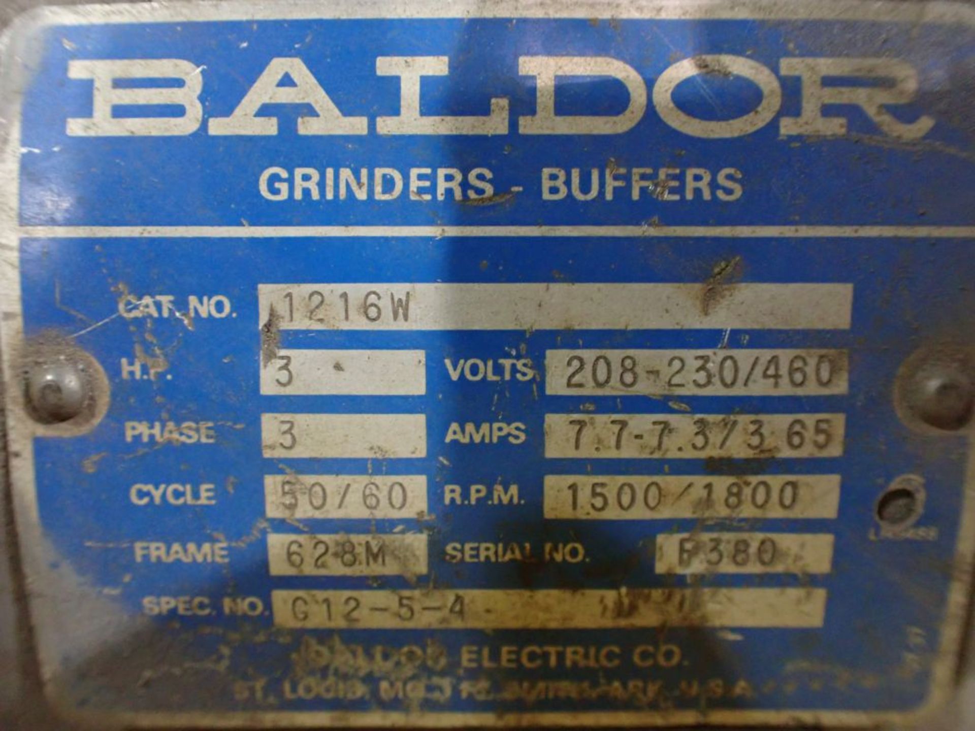 Baldor Double End Grinder | Cat No. 1216W; 3 HP; 7.7-7.373 65A; 208-230/460V; 1500/1800 RPM; 3PH - Image 7 of 8