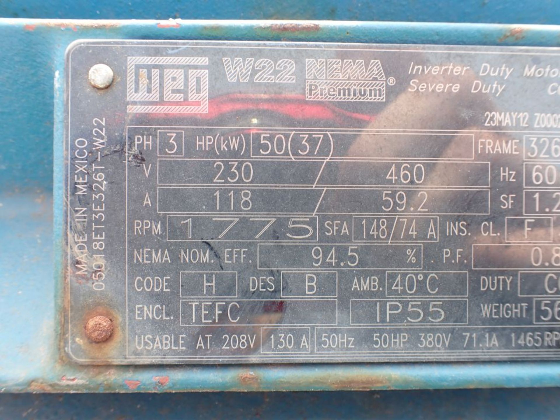 McLamaha Pump System | Model No. 012313B; Size: 6 x 5; Includes:; Weg 50 HP Motor; 230/460V; 1775 - Image 9 of 10