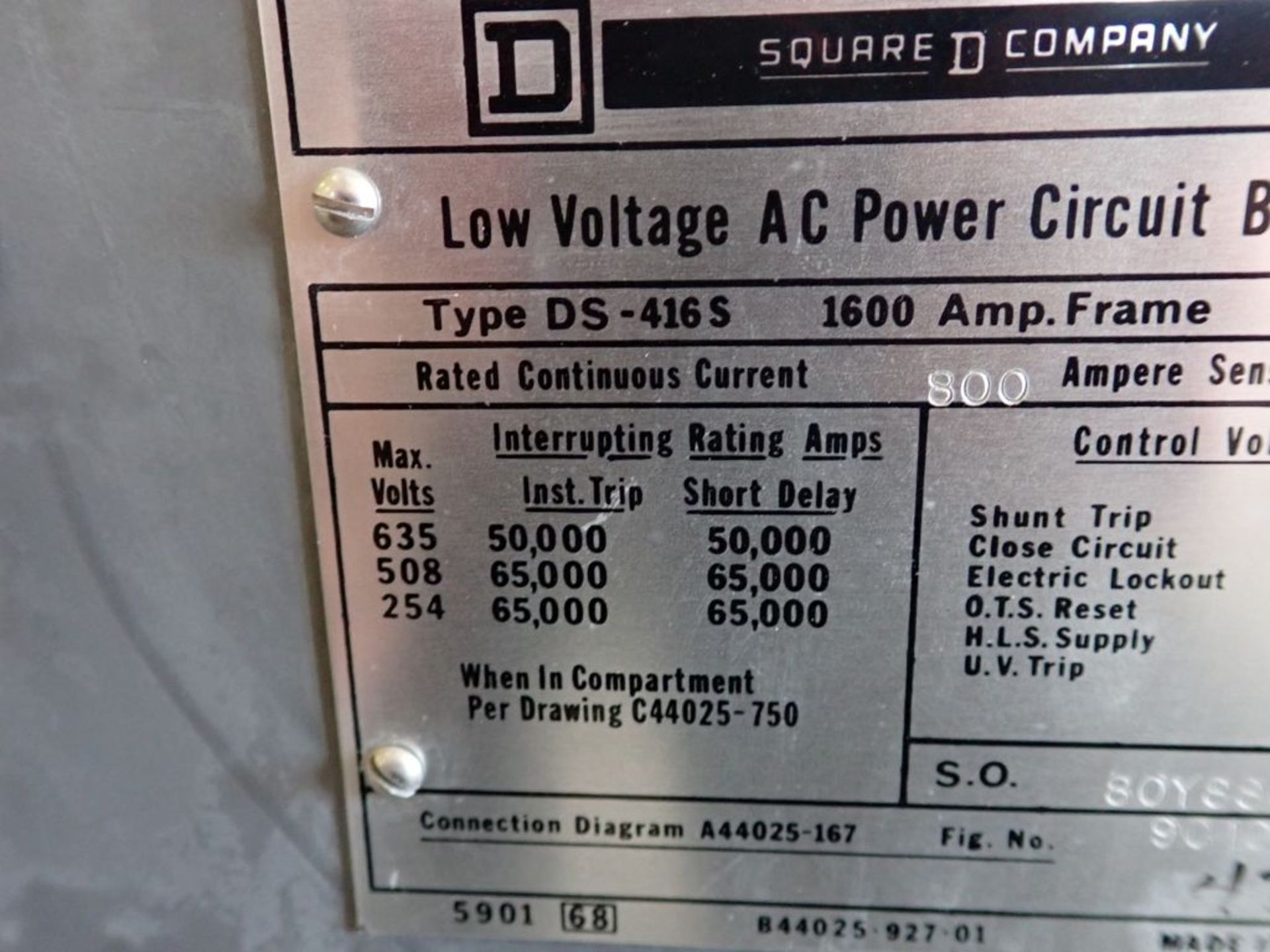 Lot of (4) Square D Low Voltage Circuit Breakers | Type: DS-416S; 1600A; 635V; 3P - Image 8 of 18