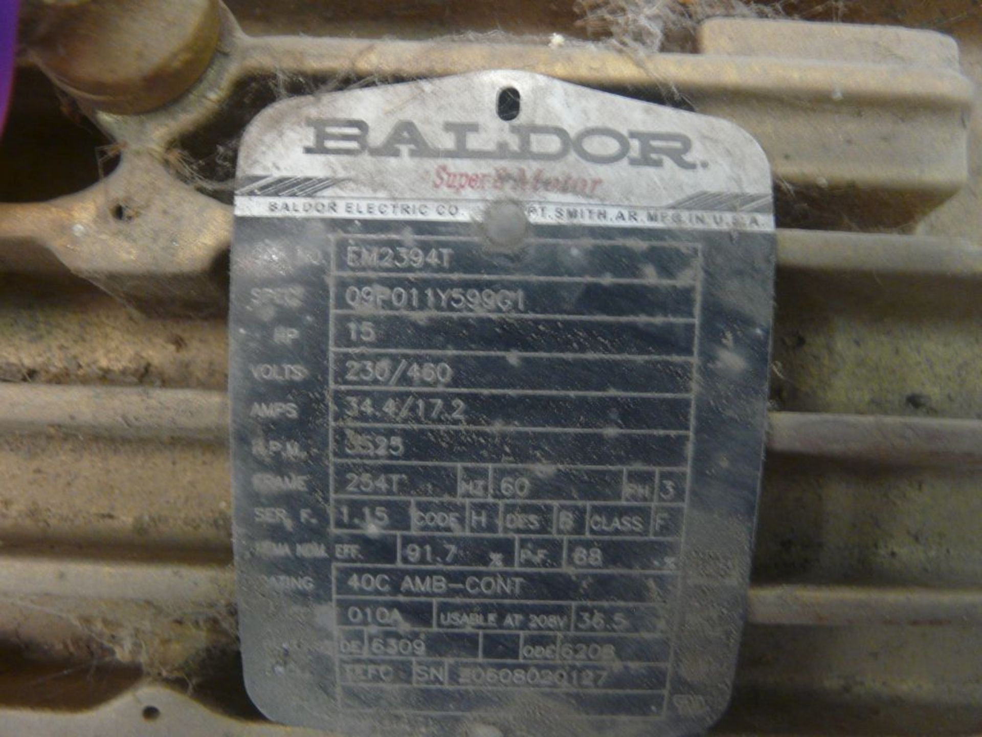 Baldor 15 HP Super-E Motor - Cat No. EM2394T; 15 HP; 460V; 3525 RPM; 3PH - Image 7 of 7