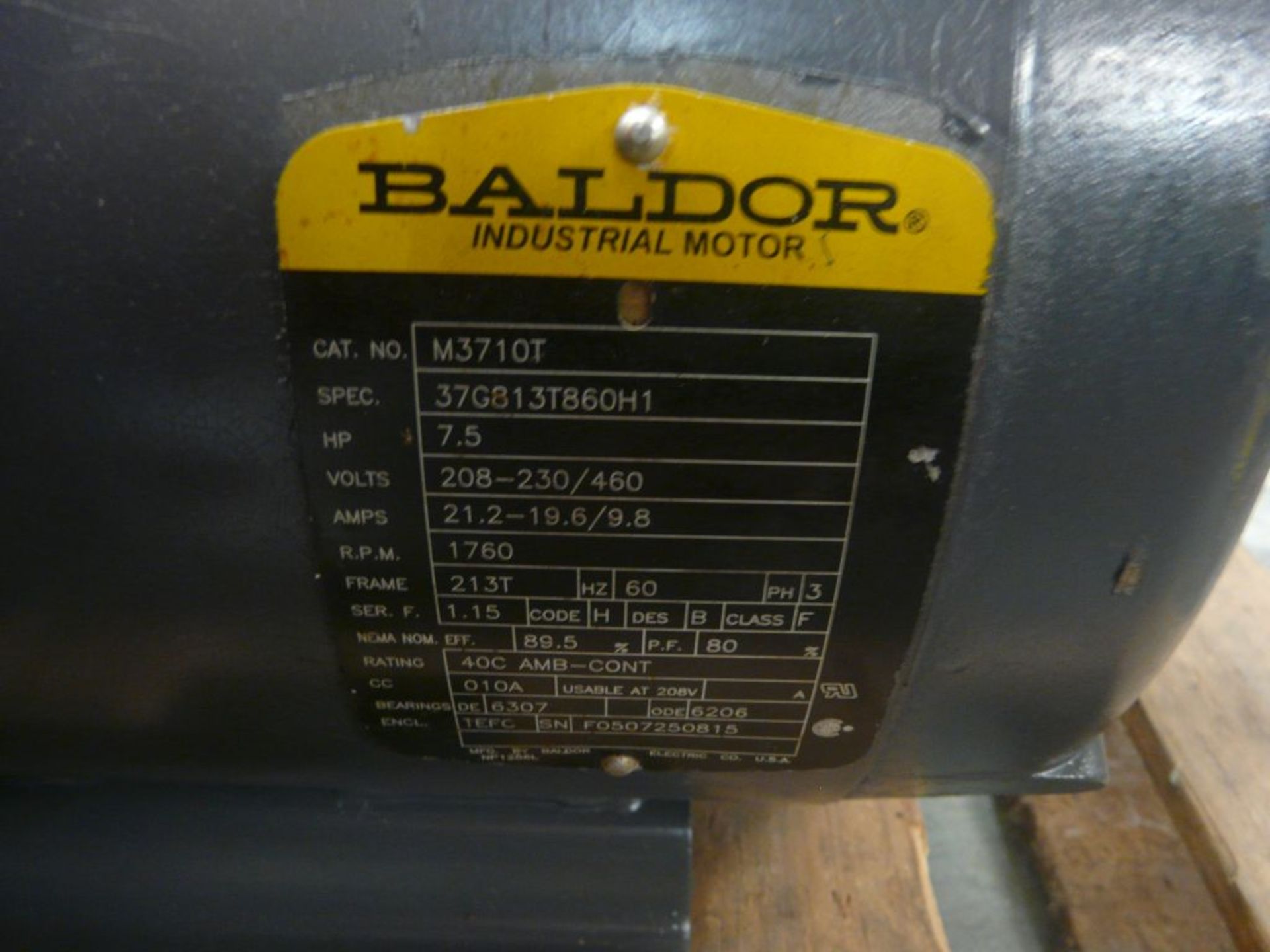Baldor 7.5 HP Motor - Cat No. M3710T; 7.5 HP; 460V; 1760 RPM; 3PH - Image 7 of 7
