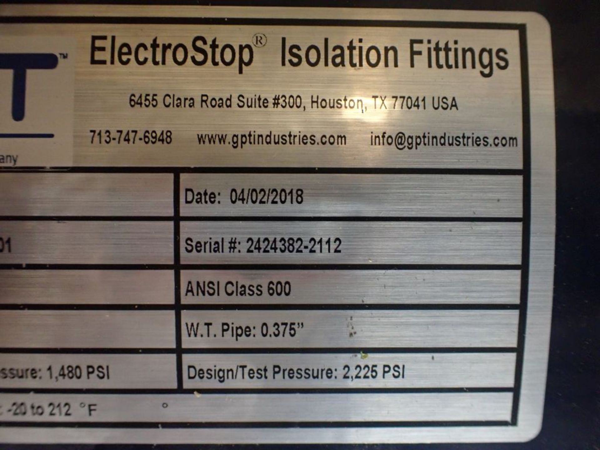 GPT Electrostop Isolation Fittings - Part No. ES-16-600-X65-S001 - Image 6 of 6