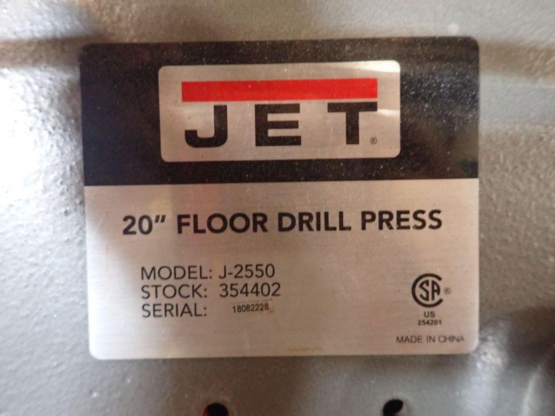 20" Jet Floor Drill Press - Serial No. 18082228; Model No. J-2550; Tag: 215125 - Image 9 of 13