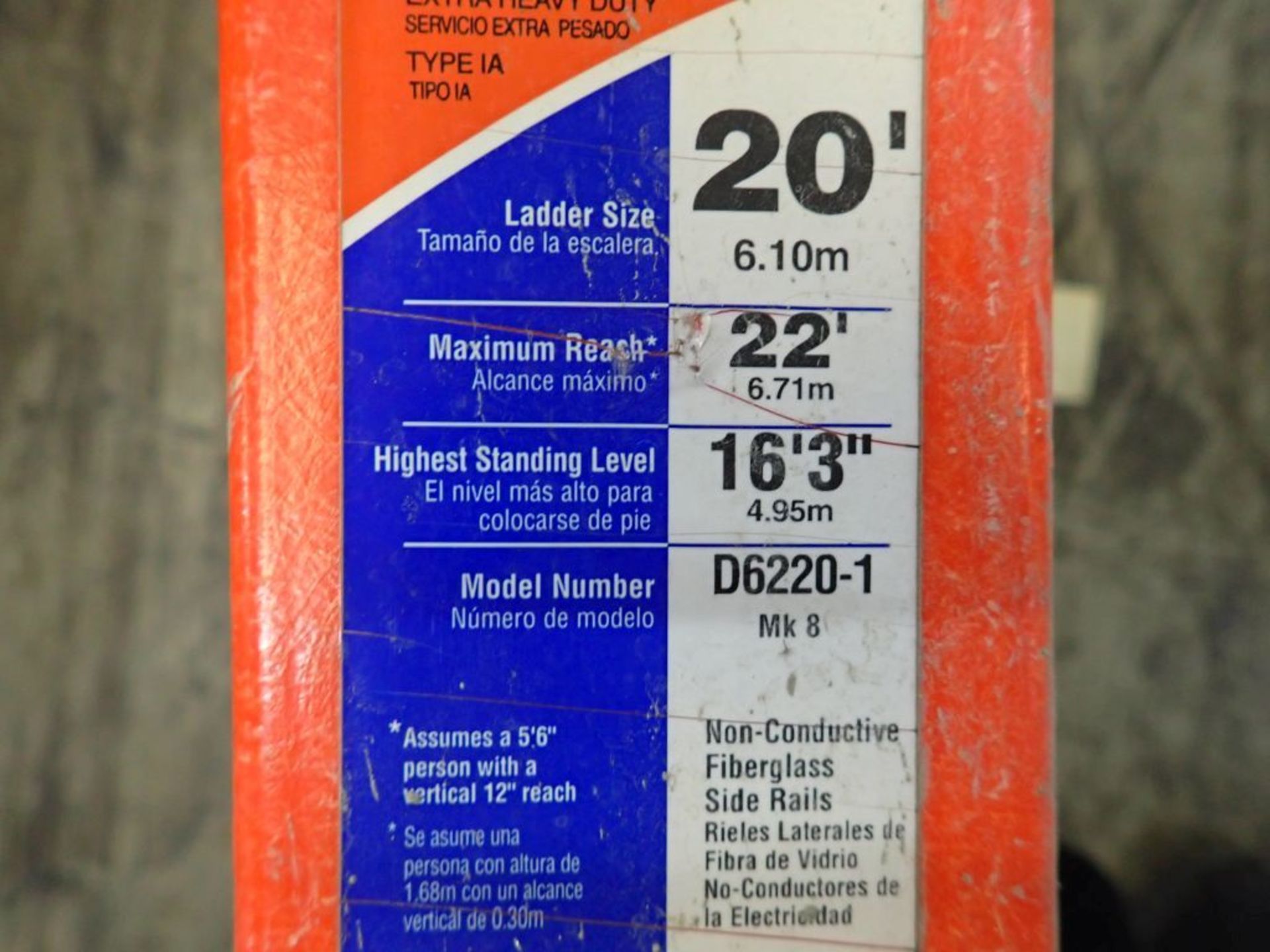 Werner 20' Ladder - Model No. D6220-1; Tag: 215153 - Image 6 of 6