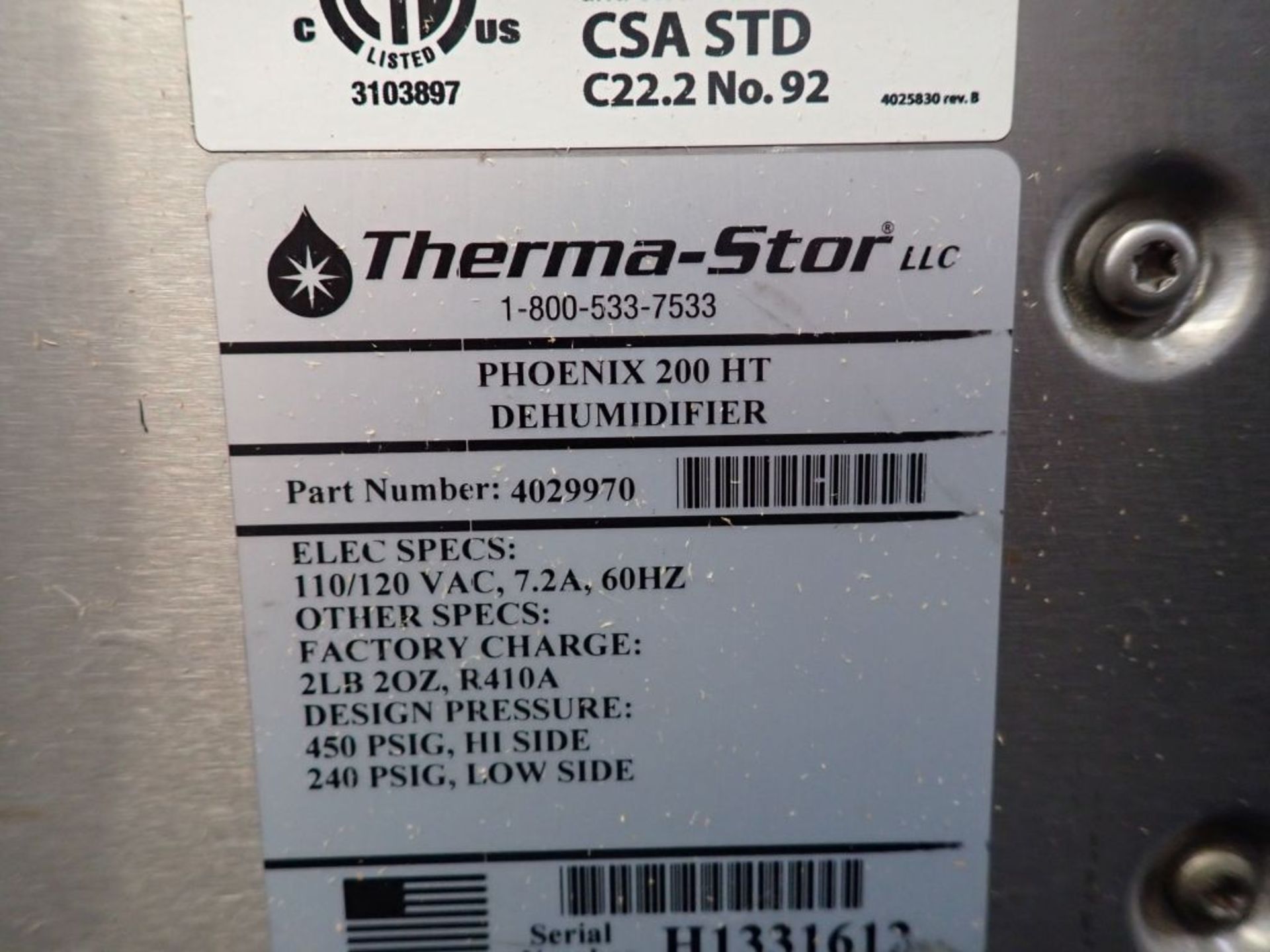 Phoenix 200 HT Dehumidifier - Part No. 4029970; 7.2A; 120V; Tag: 214996 - Image 5 of 10