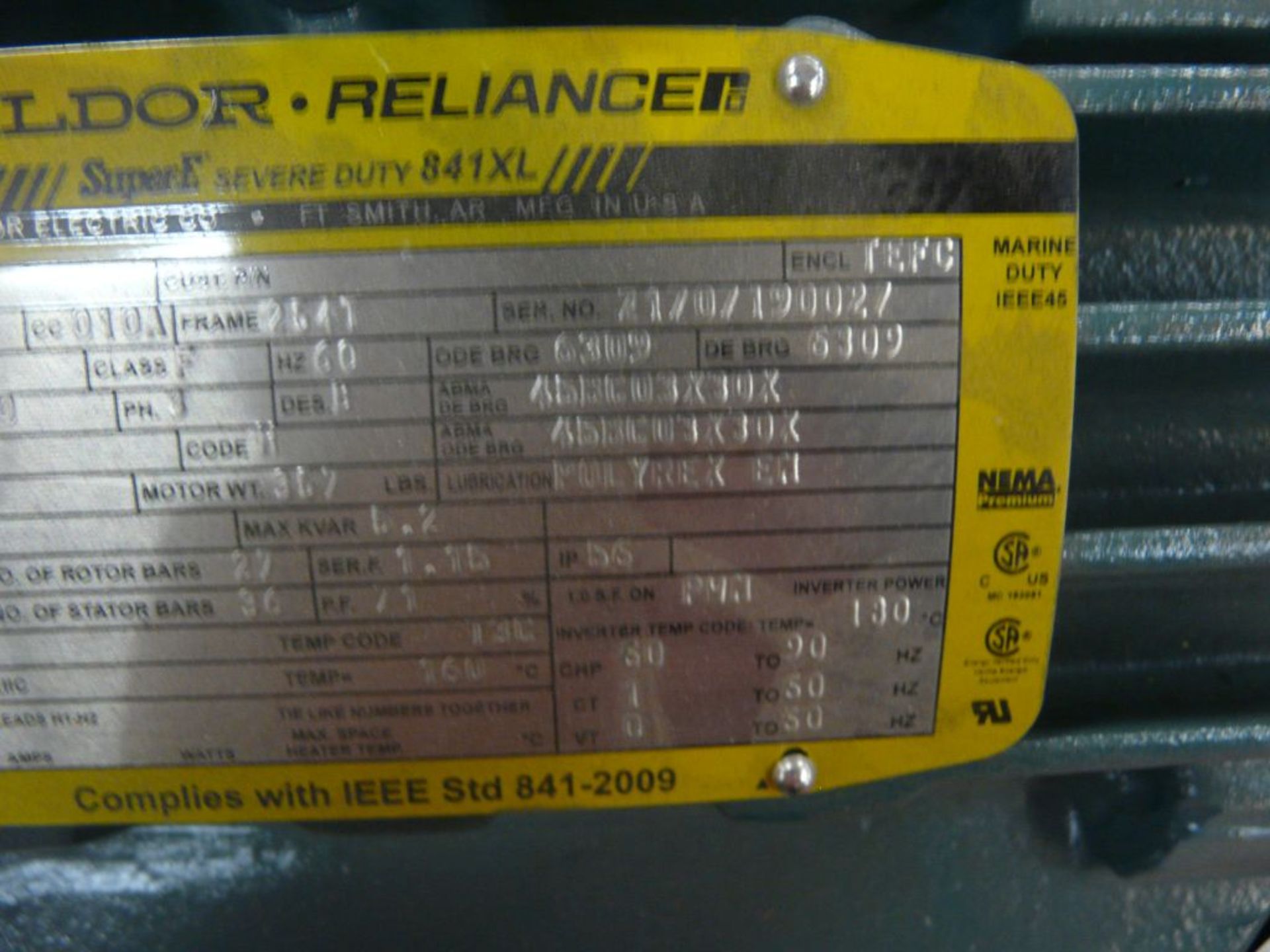 Baldor Reliance 10 HP Motor - Cat No. ECP82332T-5; 10 HP; 575V; 1180 RPM; Frame: 254T; 3PH; Tag: - Image 8 of 8