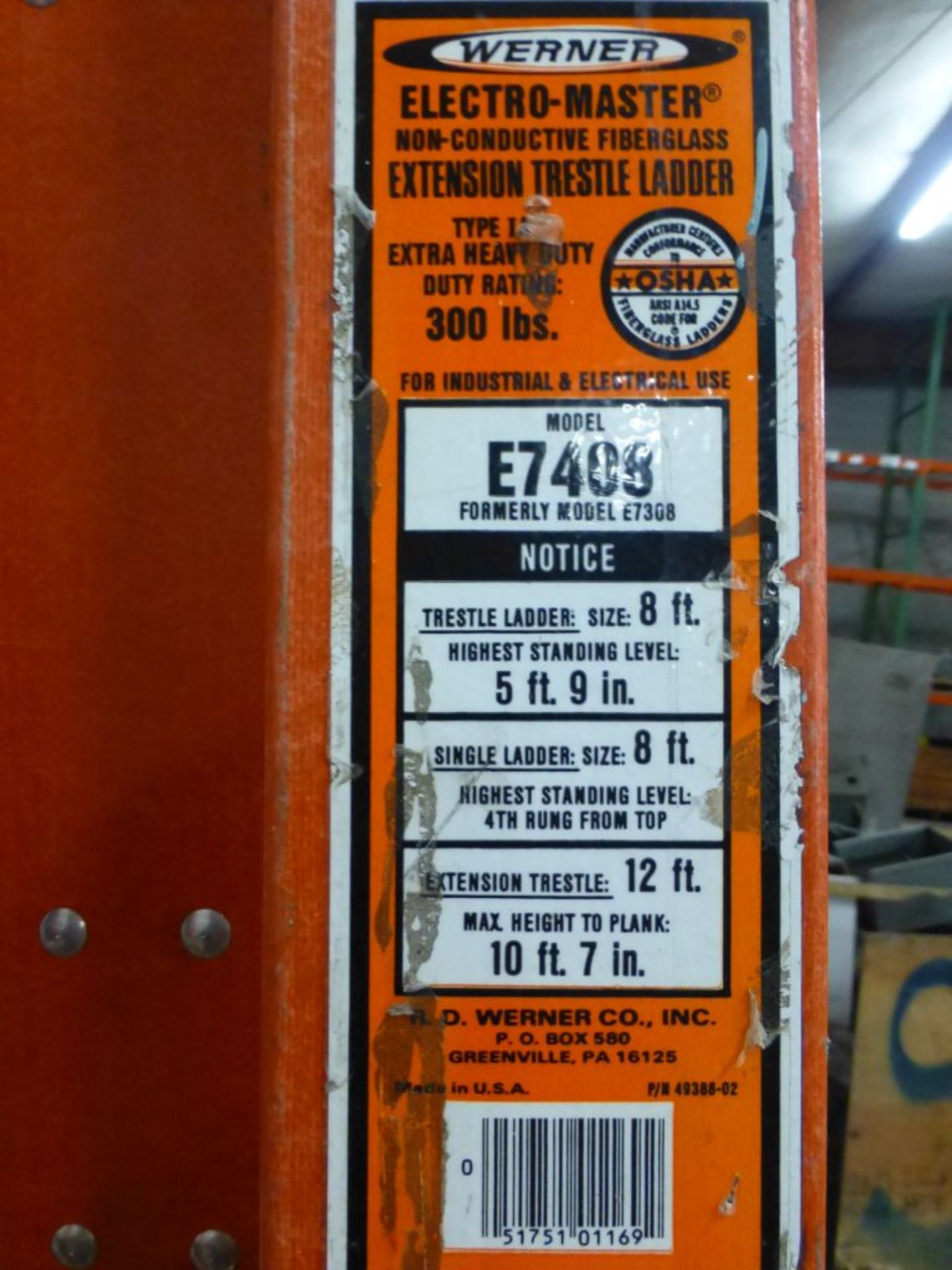 Werner Extension Trestle Ladder - Model No. E7408; 8'; 12' Extension; Tag: 218703 - Image 2 of 3