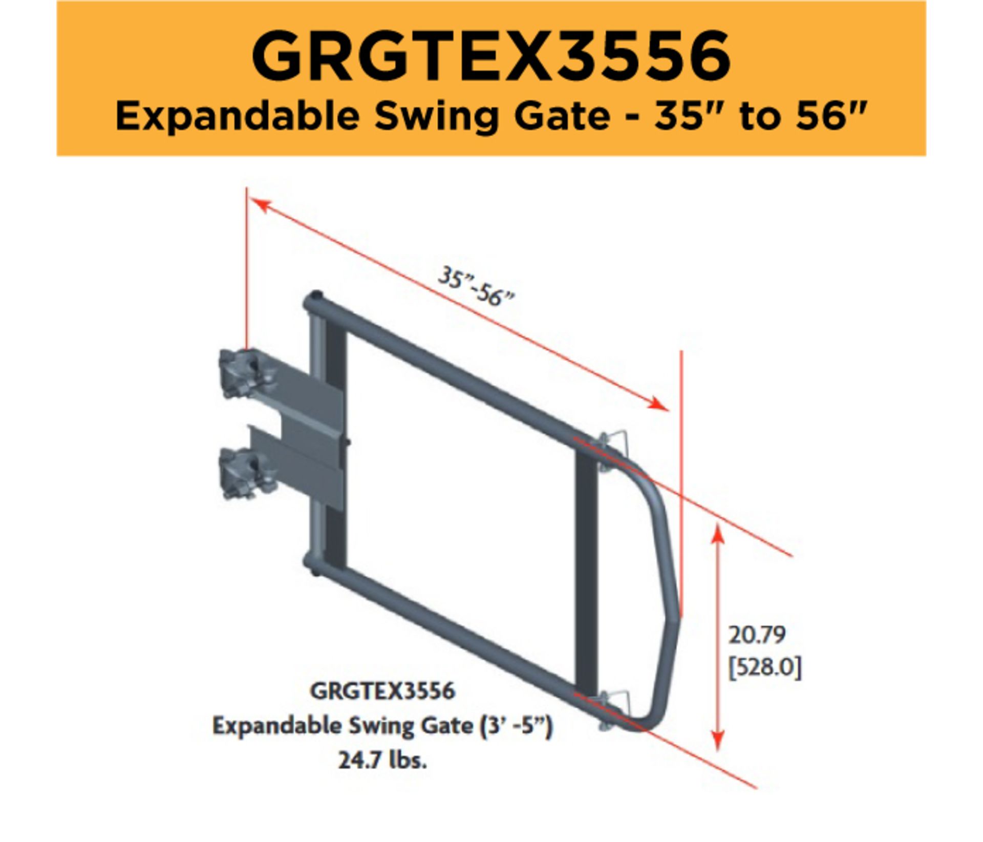 Lot of (140) Universal Swing Gate Expandable - 35" to 56"; Type: GRGTEX3556 - (3.5) Racks Per