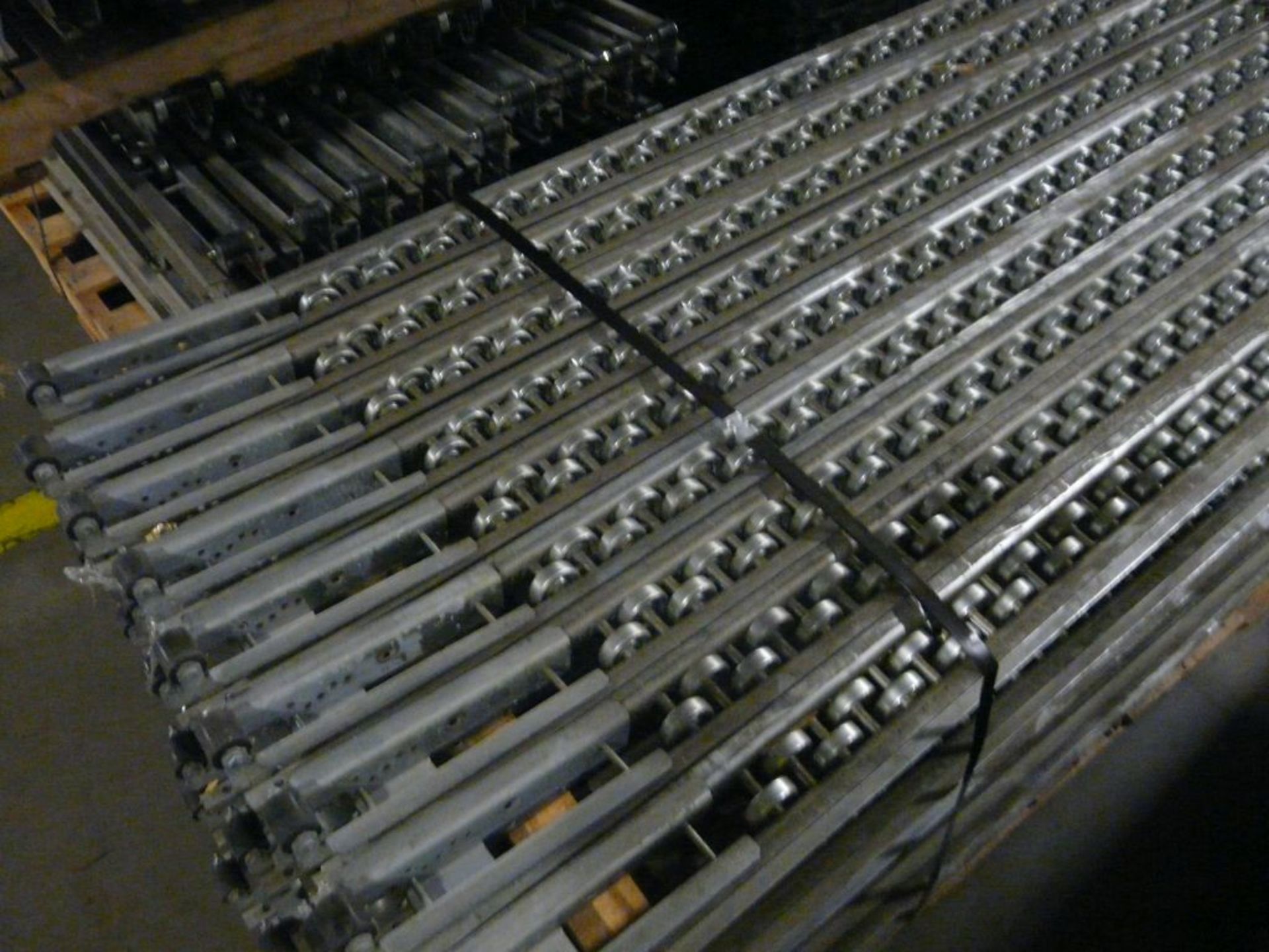 Lot of (2) Bundles of Staggered Metal Wheel Pallet Flow Conveyor Rollers w/Stops - 12.5'L x 4"W; - Image 3 of 5