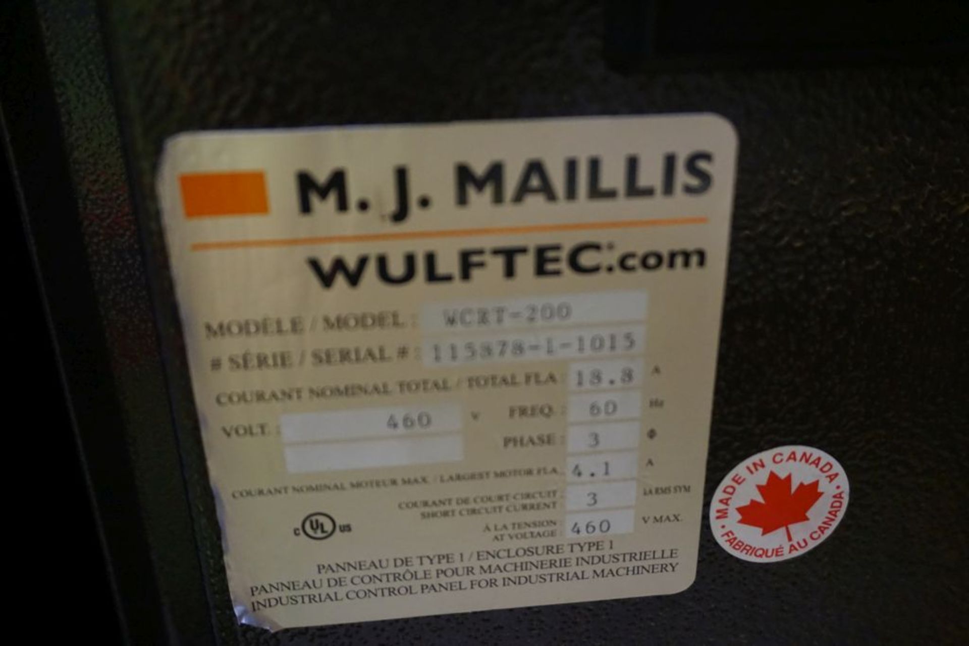 MJ Maillis/Wulftec Autowrapper - Model No. WCRT-200; Serial No. 115878-1015; 460V; Includes:; - Image 8 of 51