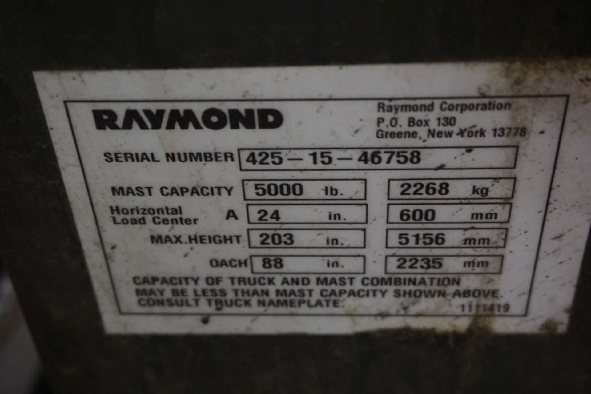 Raymond 425 C40TT Docker Stand Up Electric Forklift - Model No. 425-C40TT; Serial No. 425-15- - Image 11 of 17