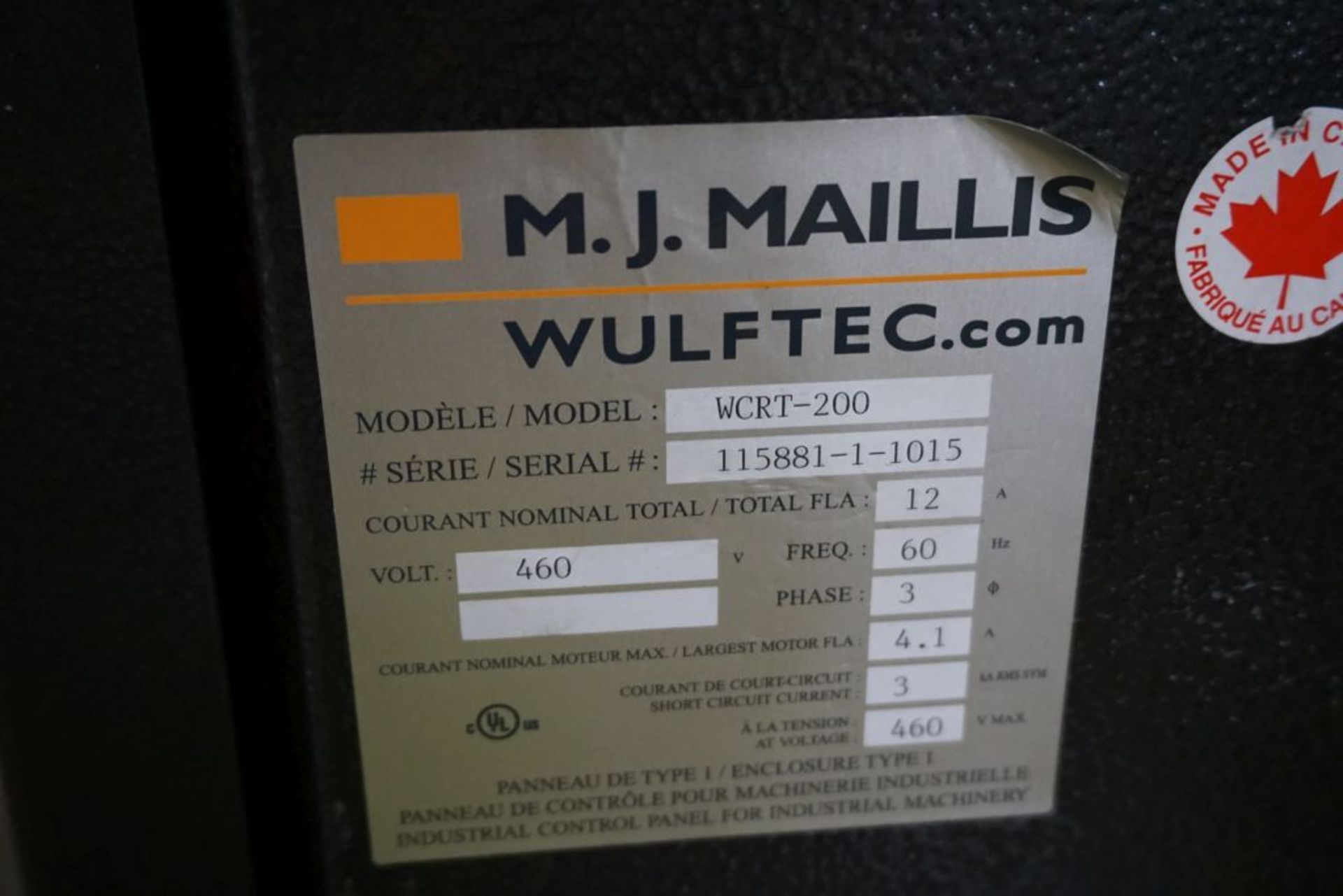 MJ Maillis/Wulftec Autowrapper - Model No. WCRT-200; Serial No. 115881-1-1015; 460V; Includes:; - Image 46 of 53