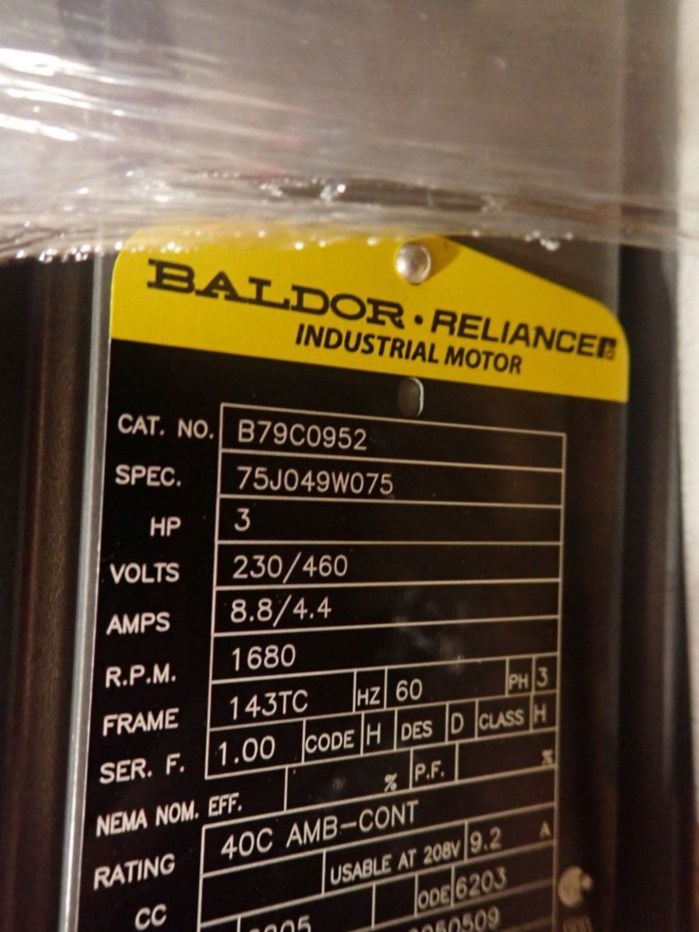 Baldor 3 HP Motor - Part No. B79C0952; 3 HP; 230/460V; 1680 RPM; Frame: 143TC; 3PH; Tag: 222284; Lot - Image 6 of 6