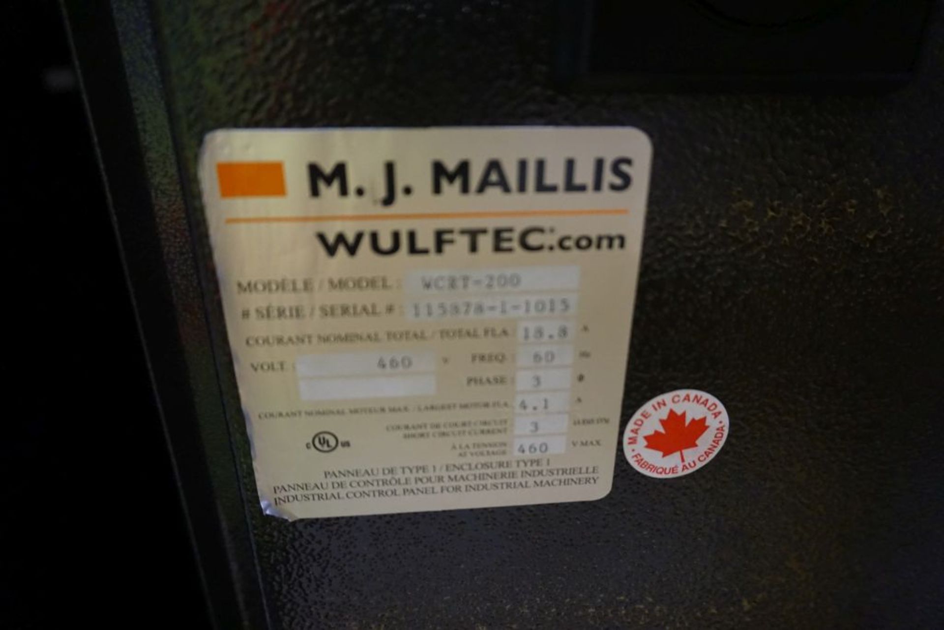 MJ Maillis/Wulftec Autowrapper - Model No. WCRT-200; Serial No. 115878-1015; 460V; Includes:; - Image 7 of 51