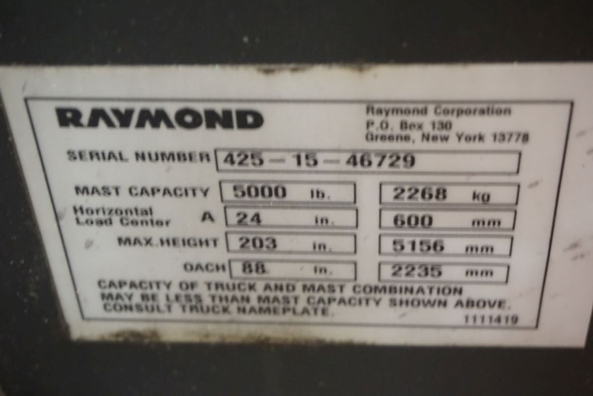 Raymond 425 C40TT Docker Stand Up Electric Forklift - Model No. 425-C40TT; Serial No. 425-15- - Image 14 of 21