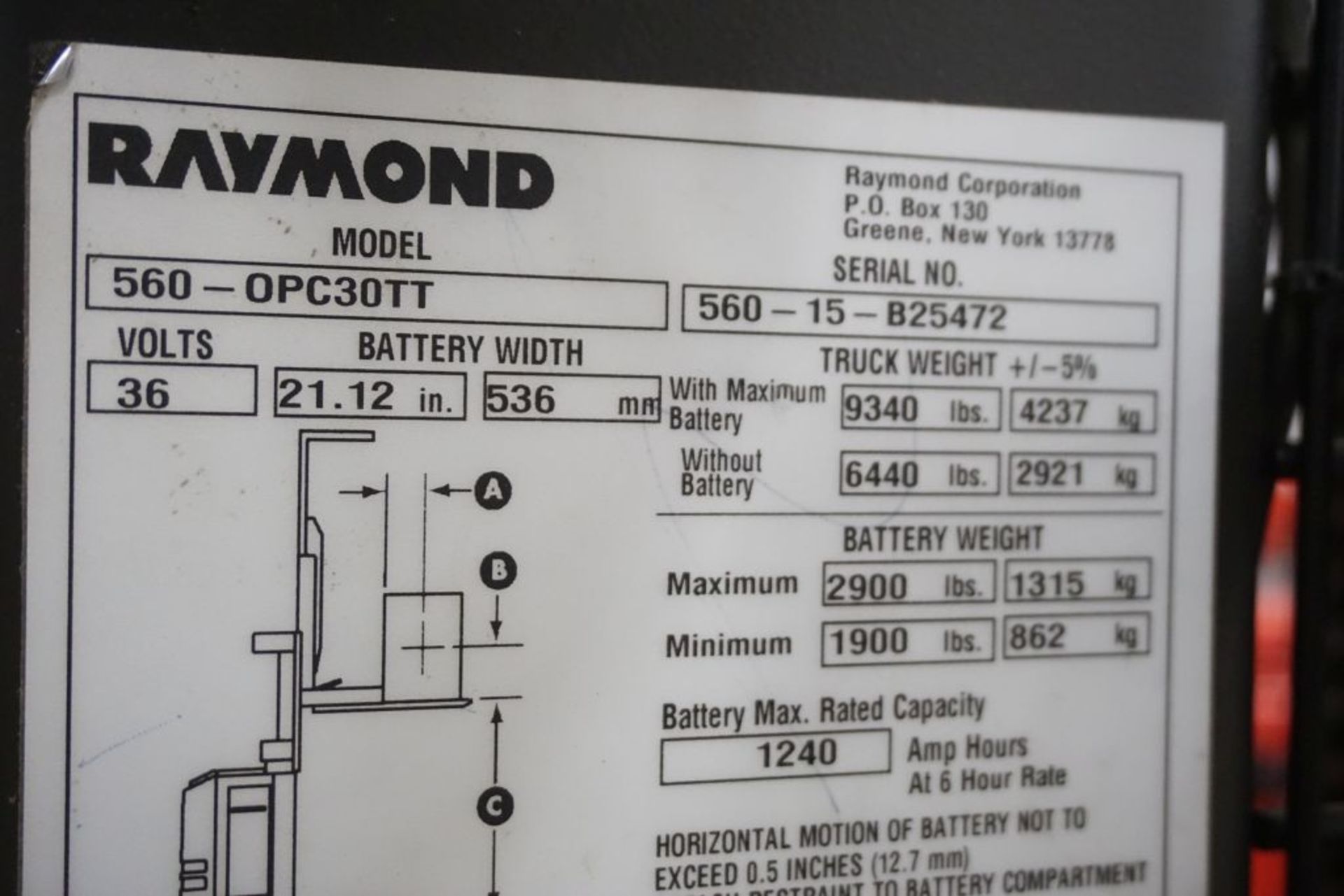 Raymond 5600 Order Picker Forklift - Model No. 560-OPC30TT; Serial No. 560-15-B25472; 36V; 3,000 - Image 15 of 21