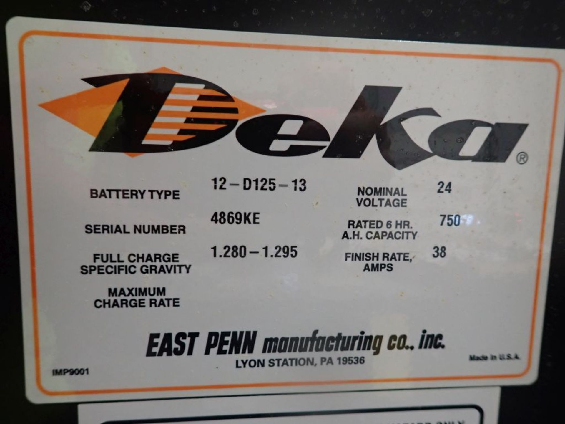 Lot of (2) Deka 24V Forklift Batteries - 24V; Type 12-D125-13; Tag: 218331; Lot Loading Fee: $30 - Image 7 of 7