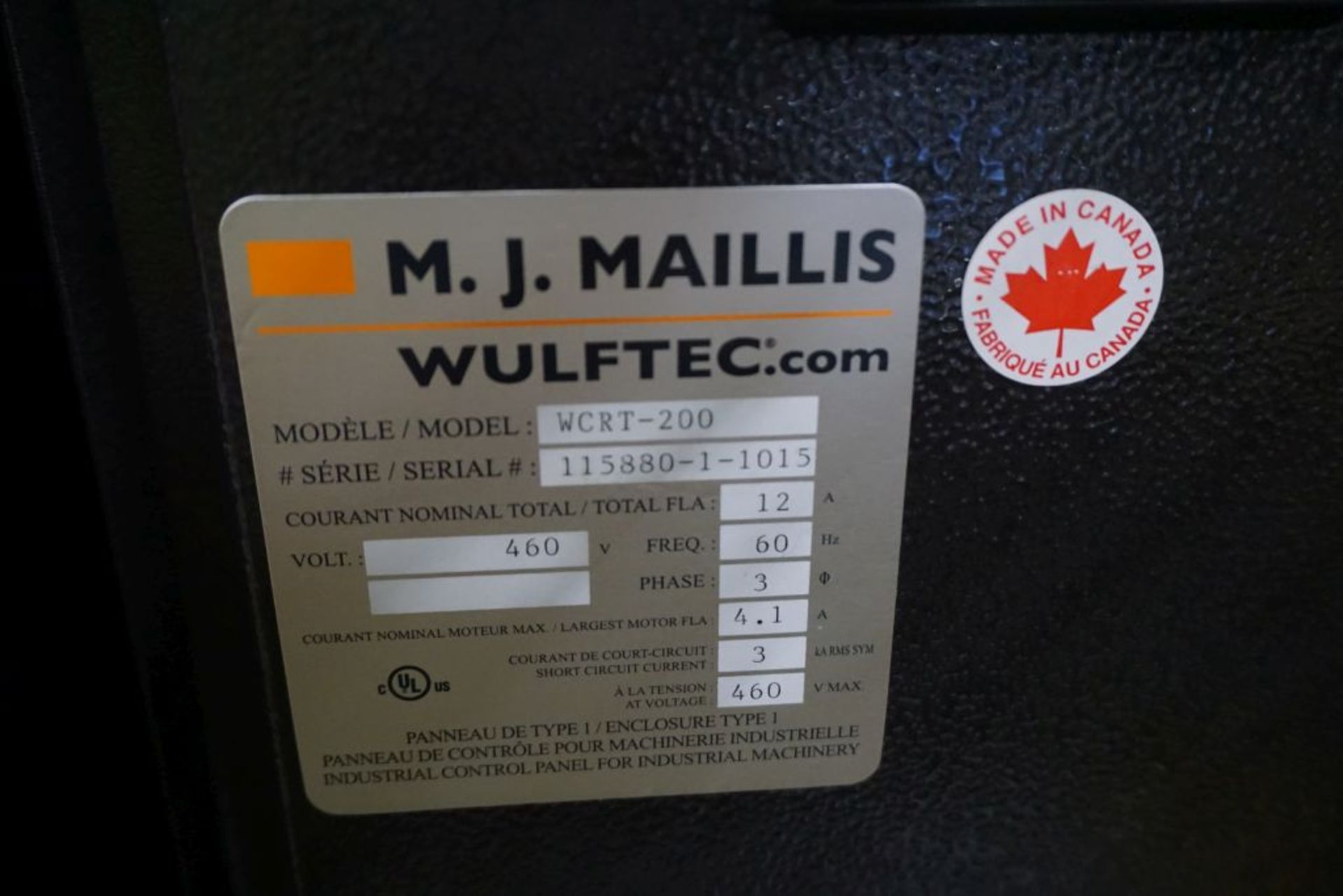 MJ Maillis/Wulftec Autowrapper - Model No. WCRT-200; Serial No. 115880-1-1015; 460V; Includes:; - Image 15 of 53