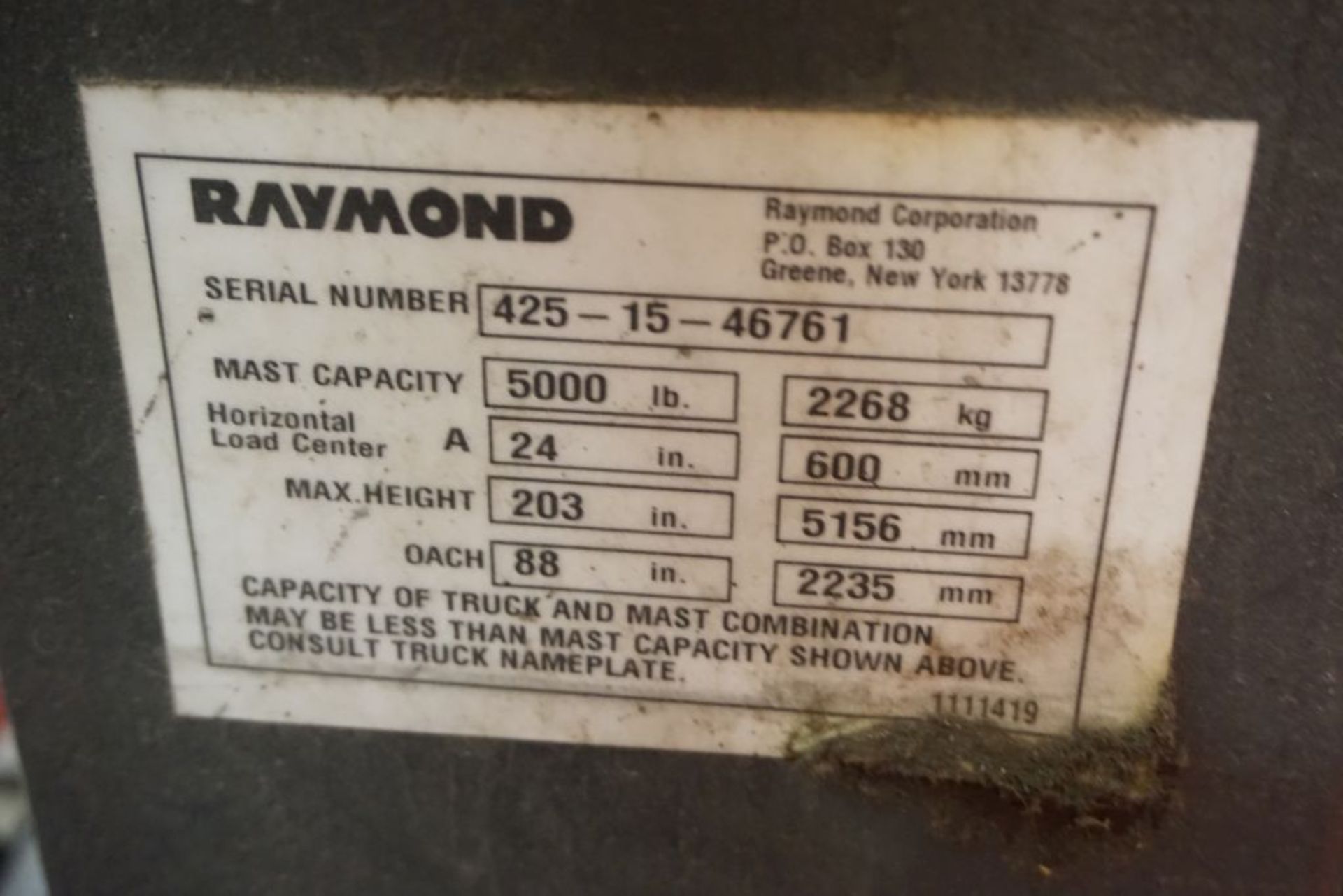 Raymond 425 C40TT Docker Stand Up Electric Forklift - Model No. 425-C40TT; Serial No. 425-15- - Image 32 of 36
