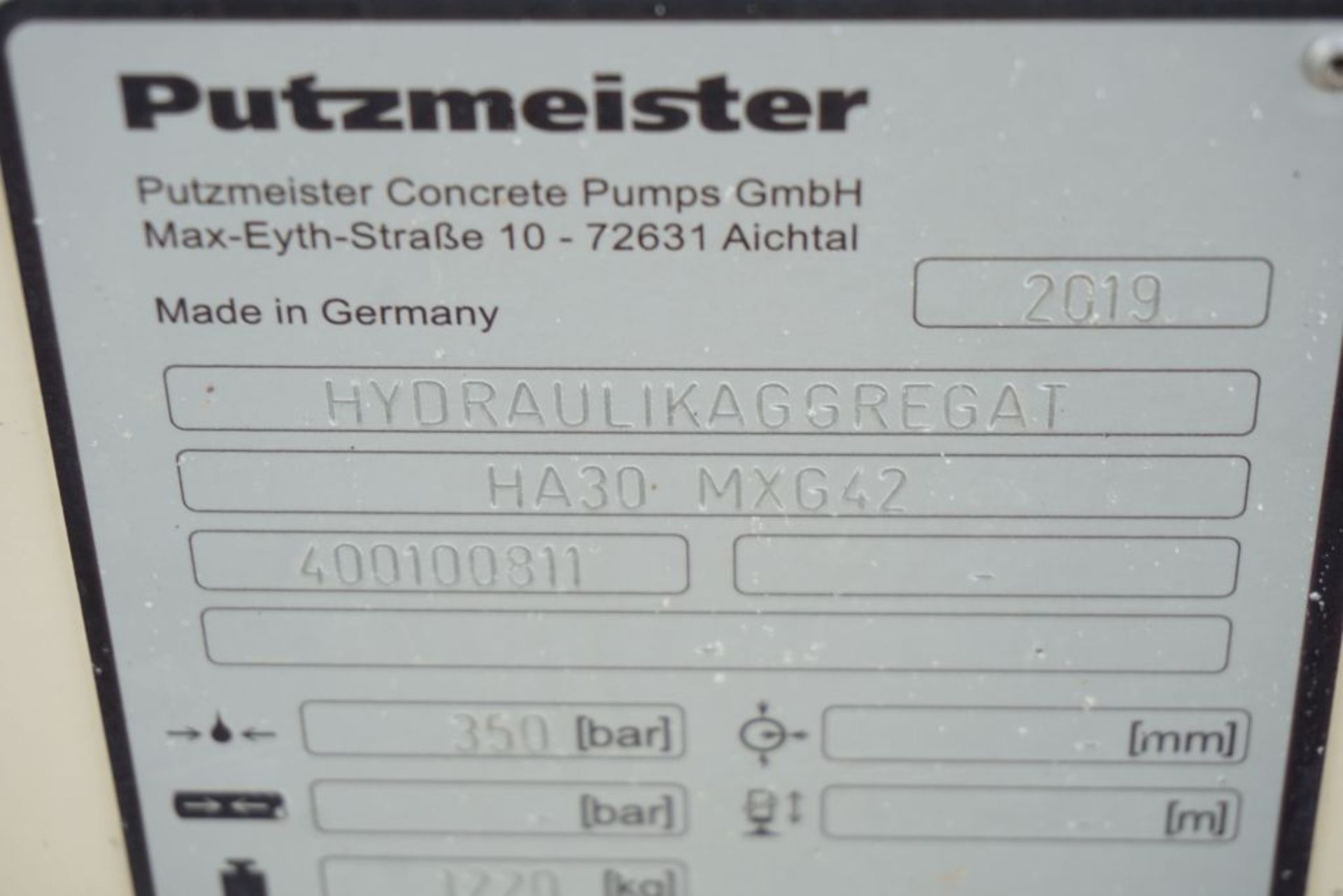 2019 Putzmeister Hydraulic Power Pack - Model No. HA 30 MXG42; Serial No. 400100811; 350 Bar; 1220 - Image 22 of 32