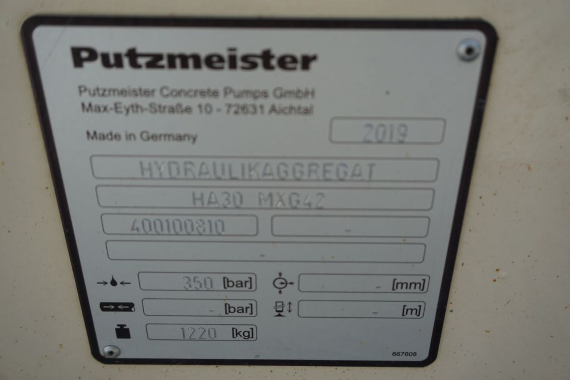 2019 Putzmeister Hydraulic Power Pack - Model No. HA 30 MXG42; Serial No. 400100810; 350 Bar; 1220 - Image 17 of 21