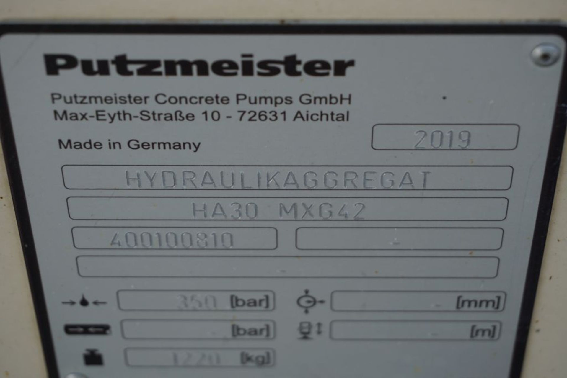 2019 Putzmeister Hydraulic Power Pack - Model No. HA 30 MXG42; Serial No. 400100810; 350 Bar; 1220 - Image 19 of 21