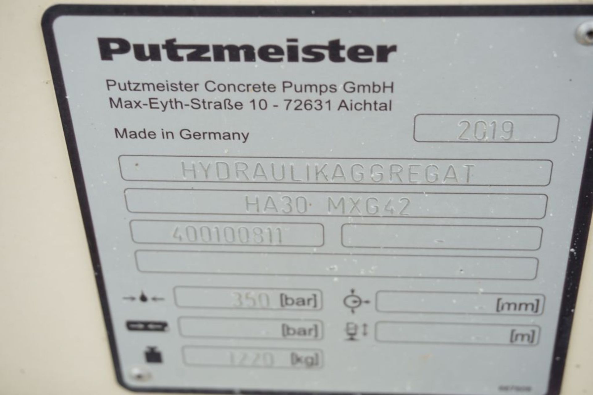 2019 Putzmeister Hydraulic Power Pack - Model No. HA 30 MXG42; Serial No. 400100811; 350 Bar; 1220 - Image 20 of 32