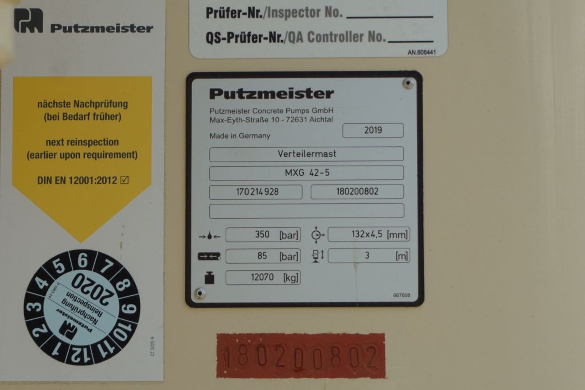2019 Putzmeister MXG42-5 Placing Boom - B24431; 2019 Putzmeister Hydraulic Power Pack; Model No. - Image 18 of 20