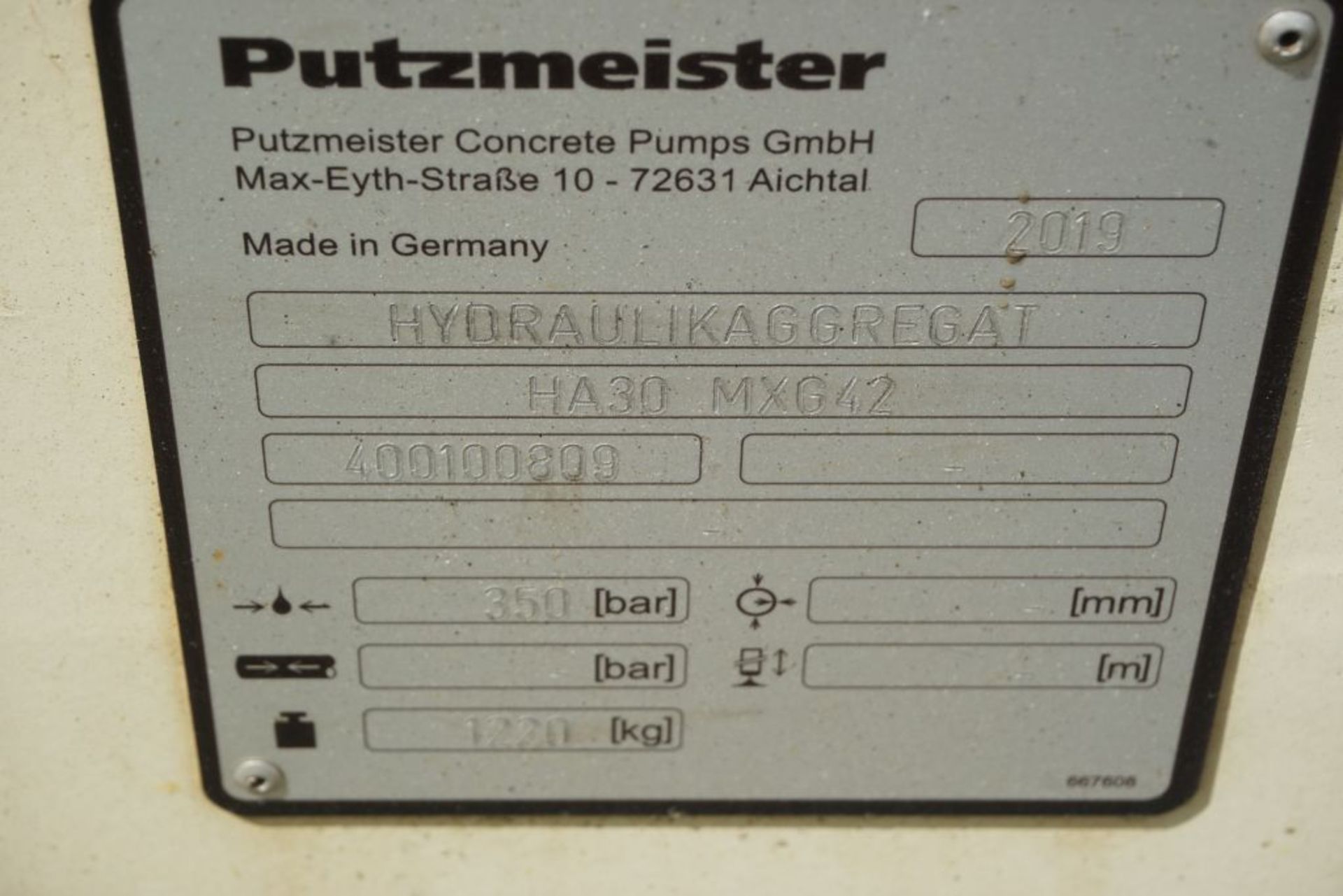 2019 Putzmeister Hydraulic Power Pack - Model No. HA 30 MXG42; Serial No. 400100809; 350 Bar; 1220 - Image 21 of 23