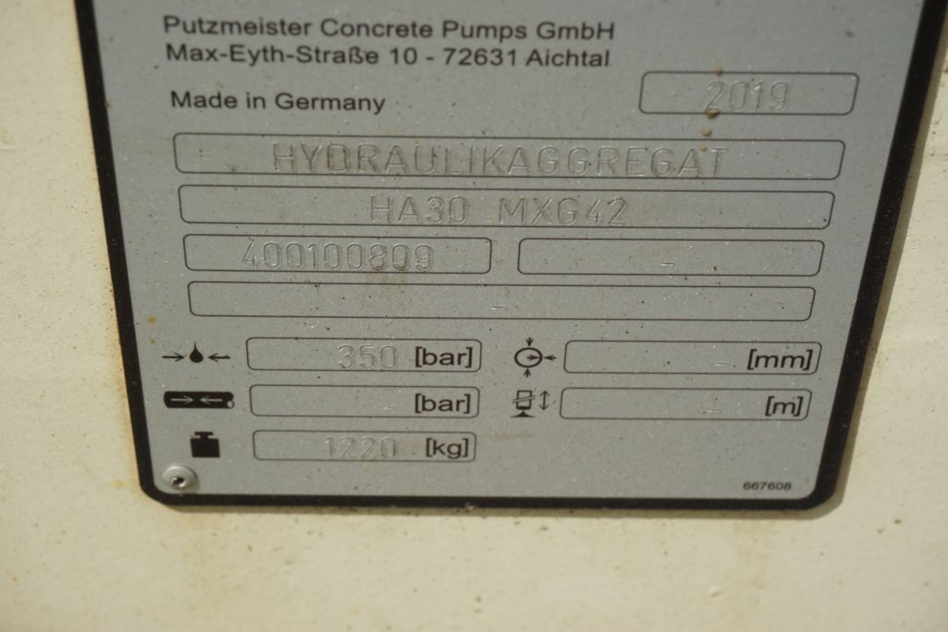 2019 Putzmeister Hydraulic Power Pack - Model No. HA 30 MXG42; Serial No. 400100809; 350 Bar; 1220 - Image 22 of 23