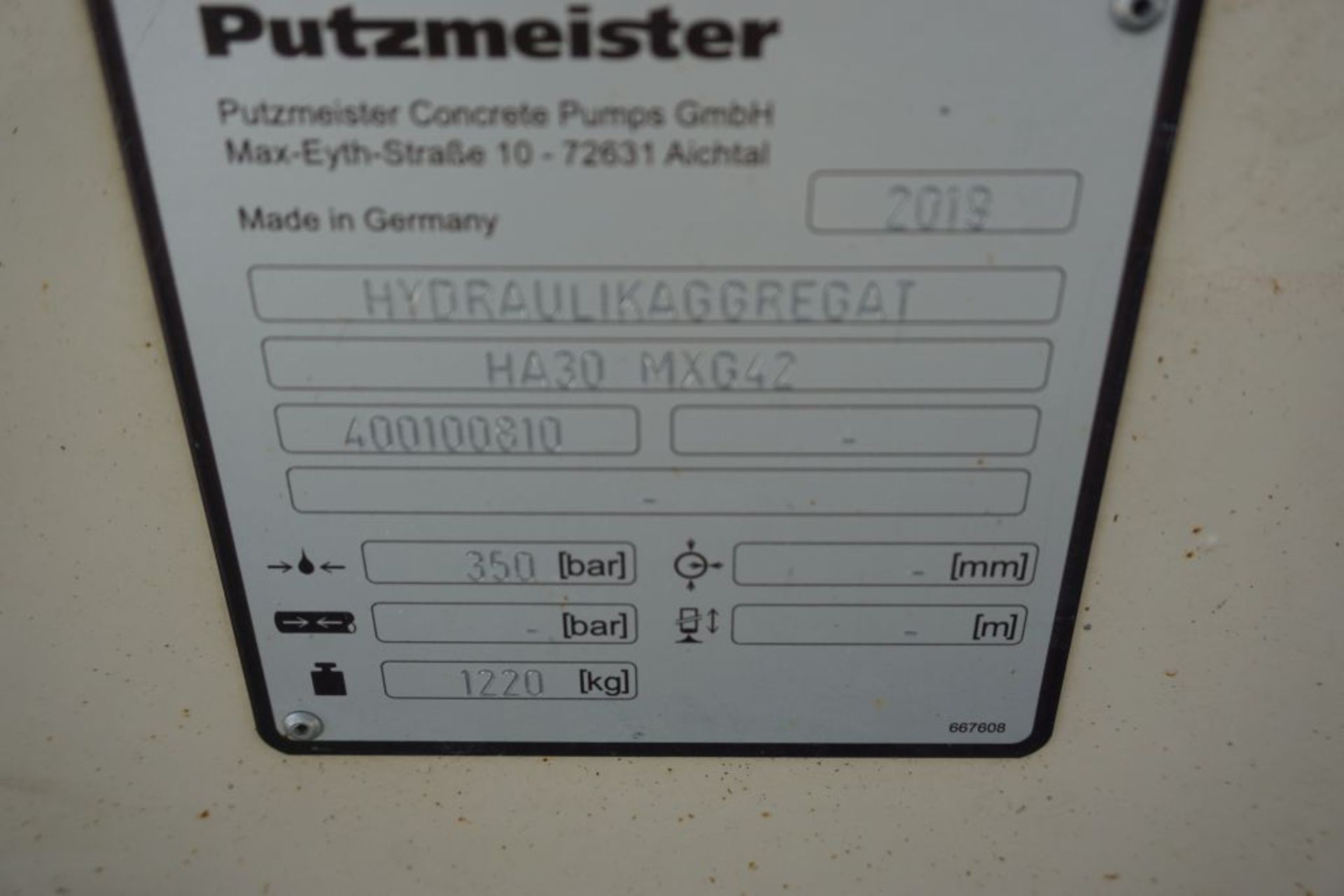 2019 Putzmeister Hydraulic Power Pack - Model No. HA 30 MXG42; Serial No. 400100810; 350 Bar; 1220 - Image 18 of 21