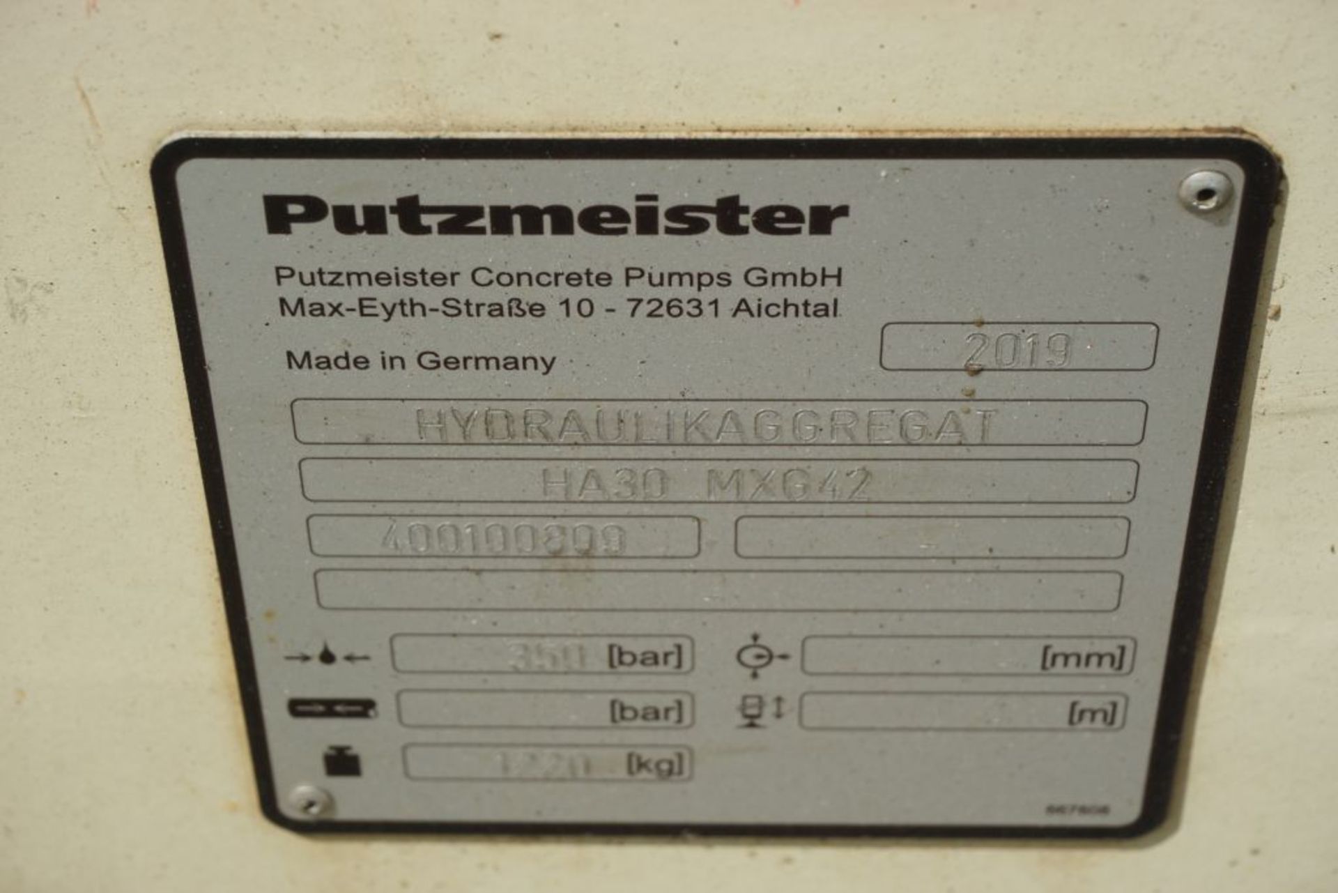 2019 Putzmeister Hydraulic Power Pack - Model No. HA 30 MXG42; Serial No. 400100809; 350 Bar; 1220 - Image 23 of 23