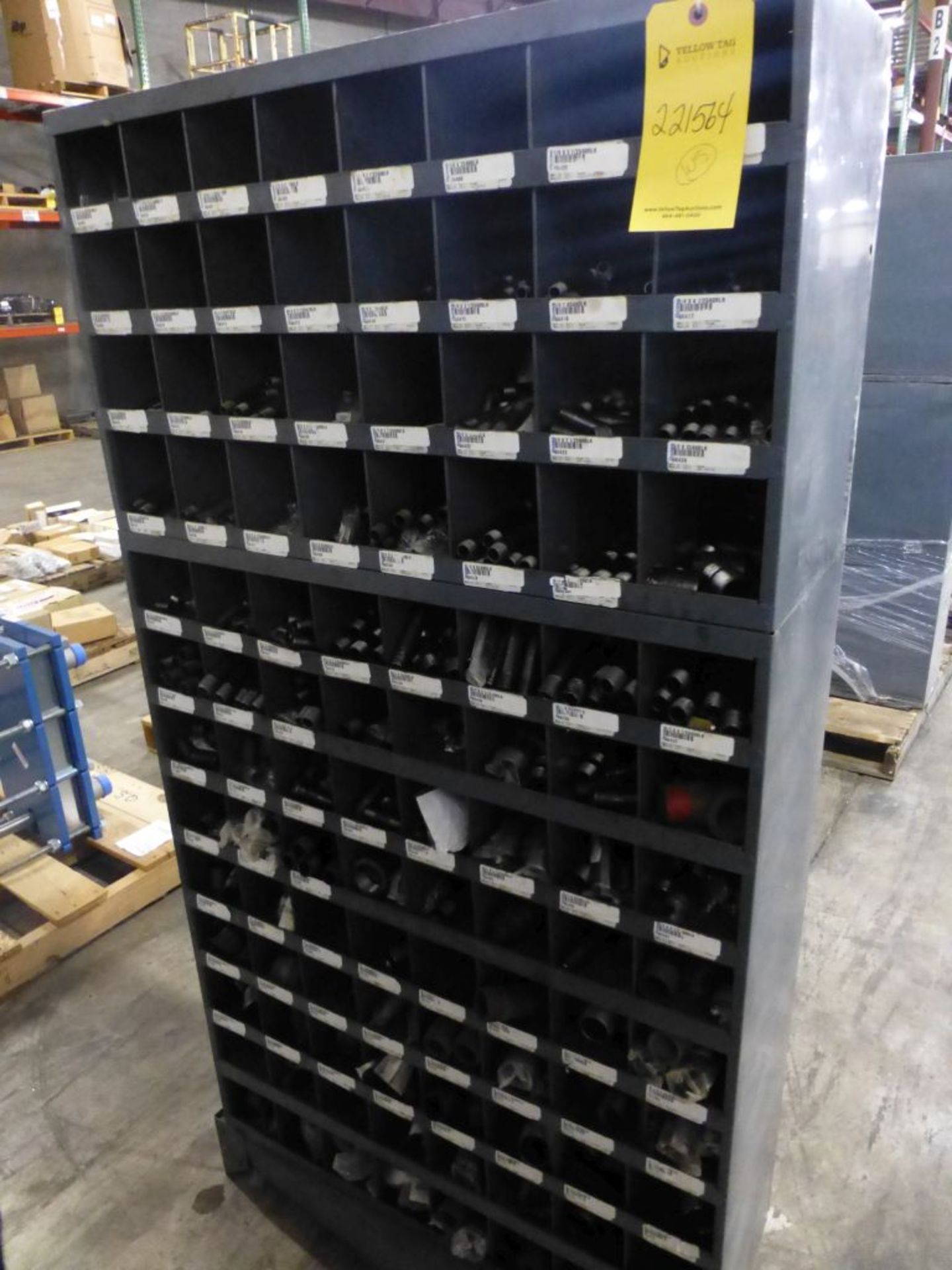 Metal Cabinet w/Components - Includes:; Cap 1/4"; Hex Bushing; Reducer; 12"W x 34"H x 64"H; Tag: