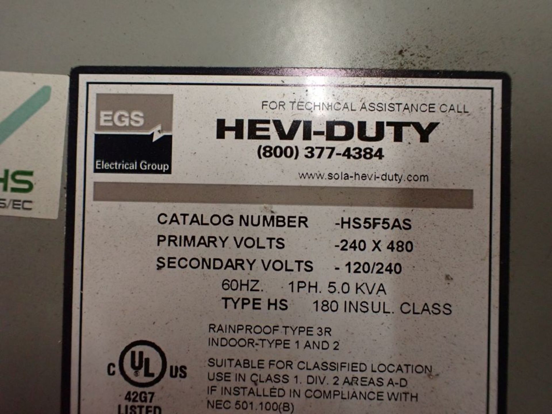 EGS Heavy Duty Transformer - Cat No. HSF5AS; 240/480V; 1PH; New Surplus; Tag: 221928 - Image 4 of 4
