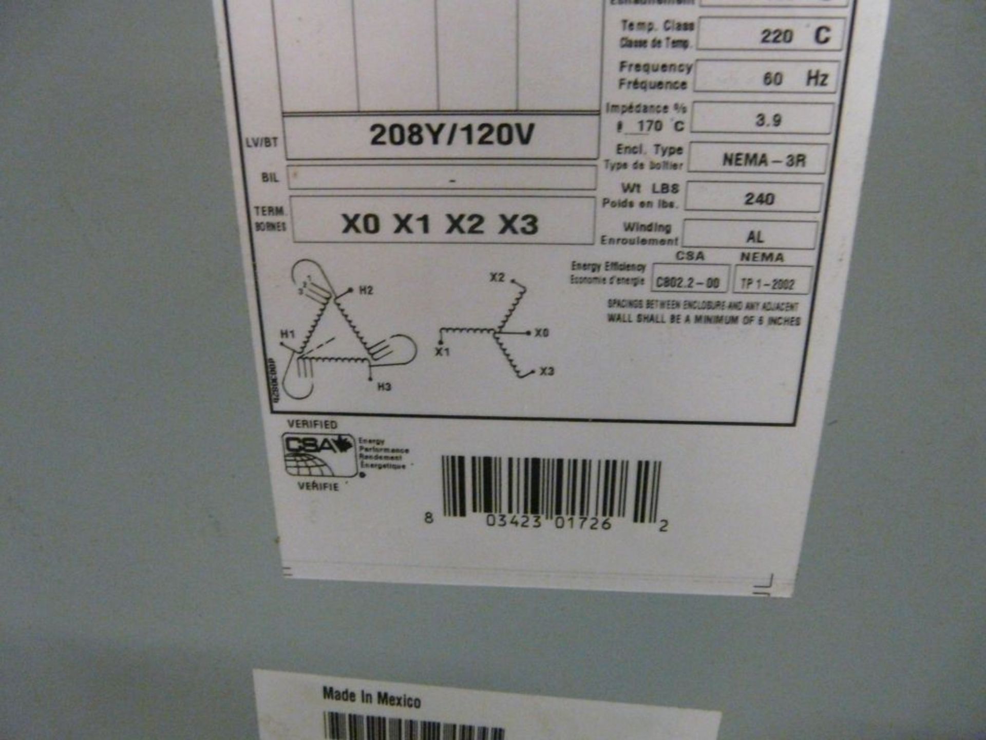 HPS Transformer - Part No. NMK015KB; 480V; New Surplus; Tag: 224336 - Image 5 of 6