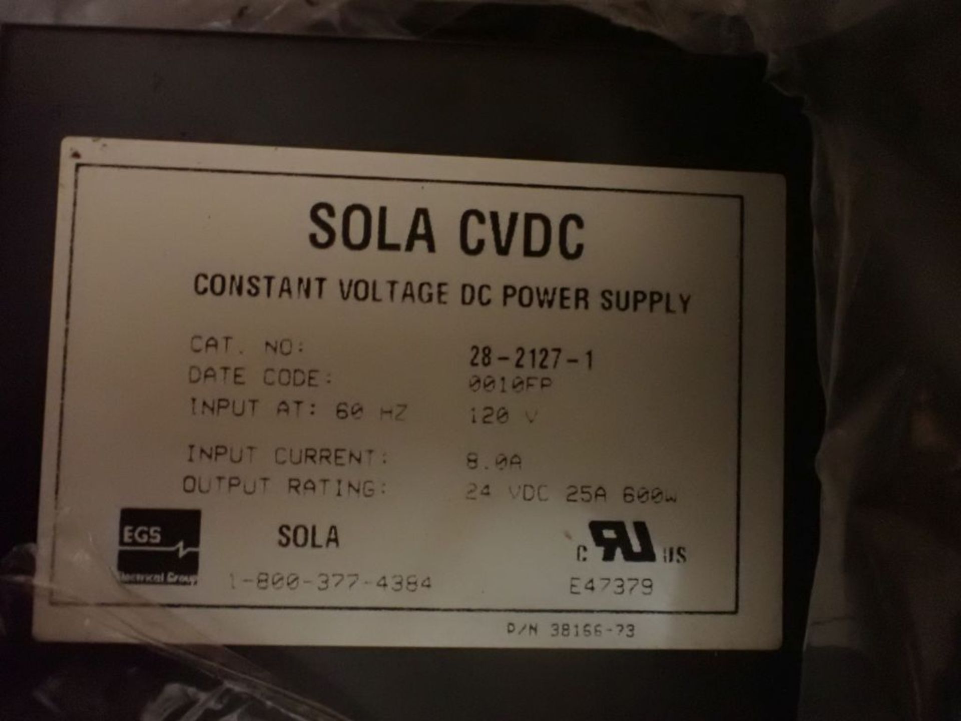EGS Sola Power Supply - Cat No. 28 21271; 25A; 120V; 600W; New Surplus; Tag: 222473 - Image 8 of 8