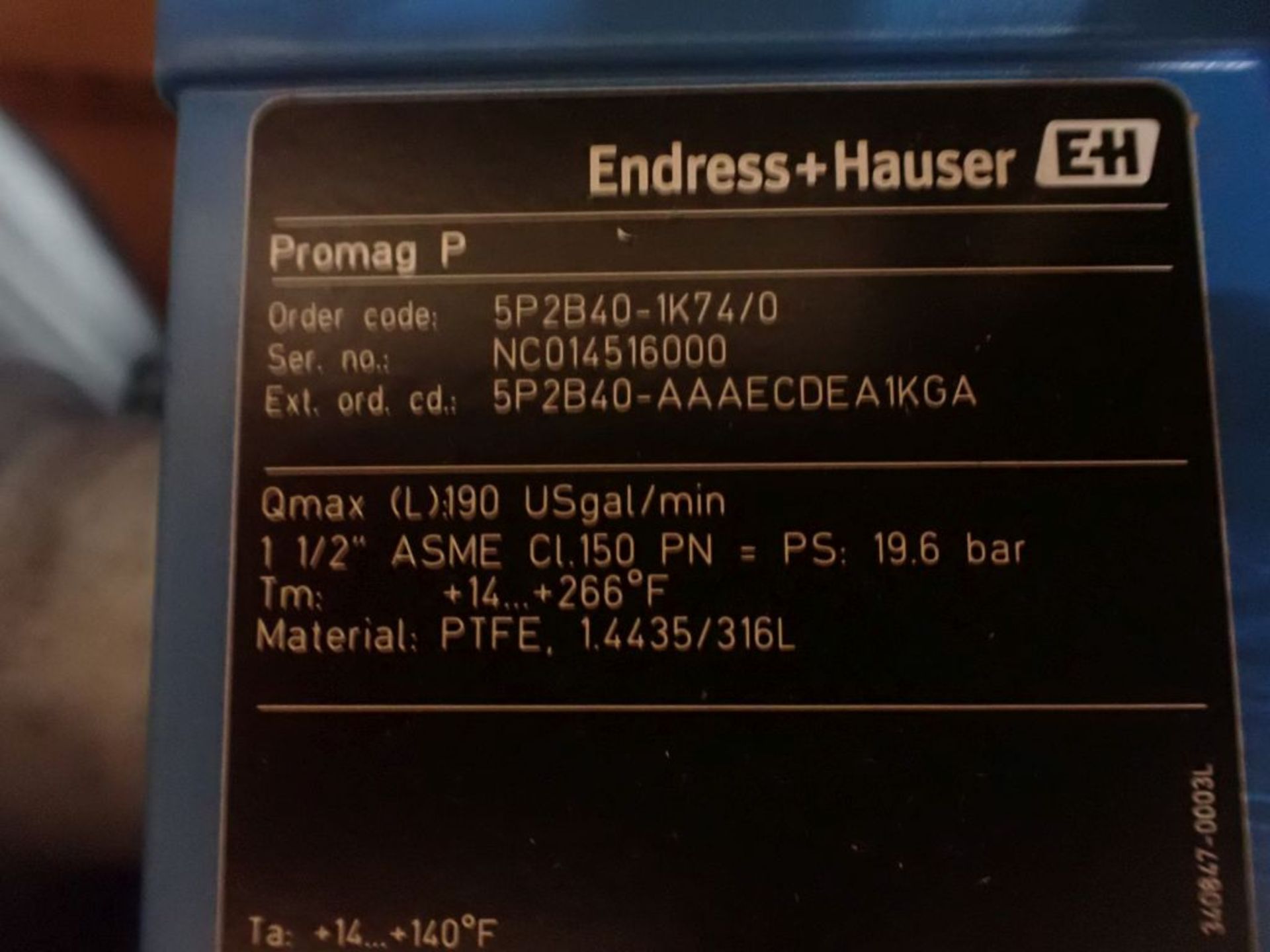 Endress Hauser Promass P200 - Part No. 5P2B40-1K74/0; New Surplus; Tag: 222544 - Image 5 of 5