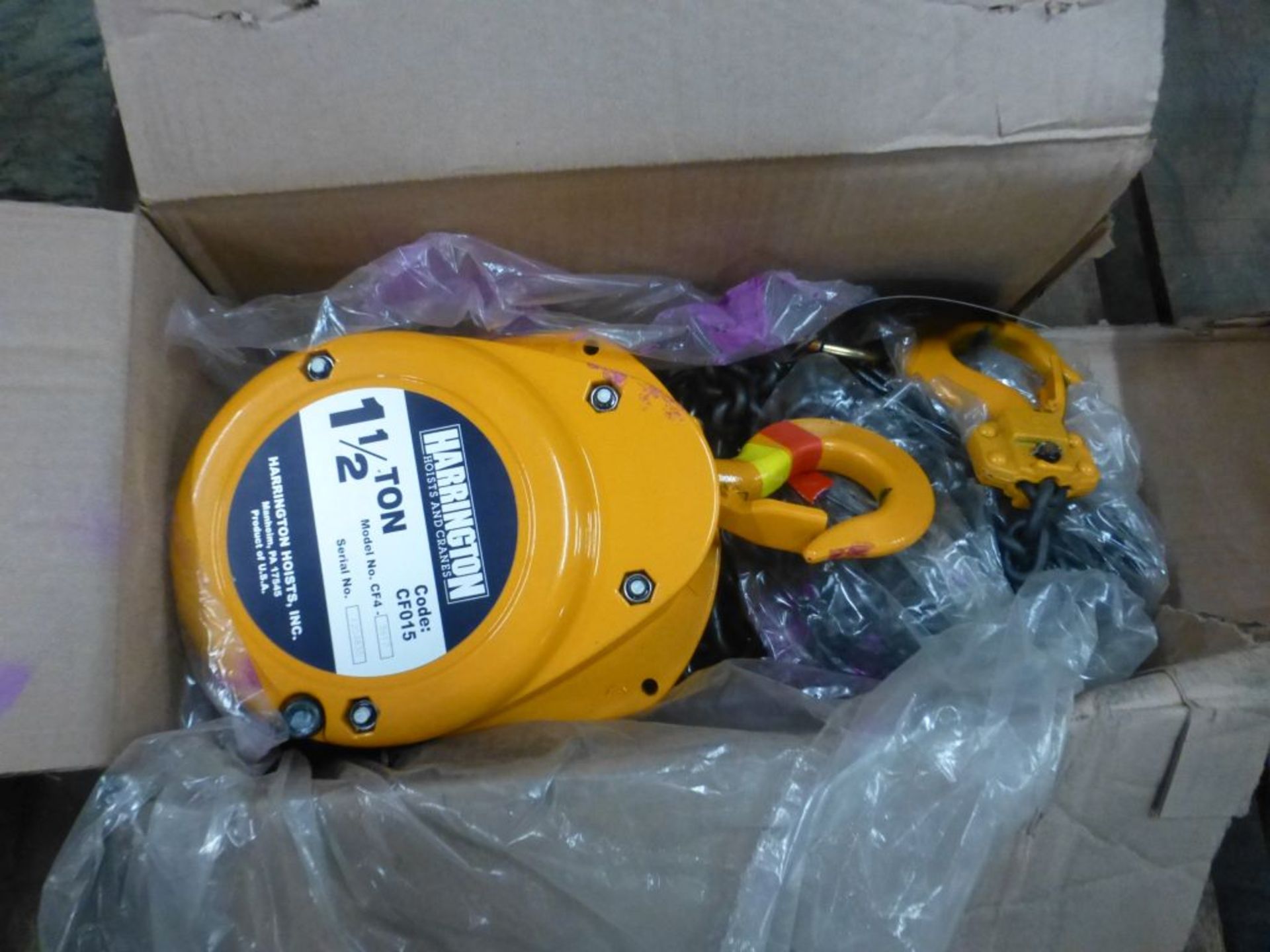 Harrington 1.5 Ton Hoist|Model No. CF4; Tag: 225216 - Image 4 of 4