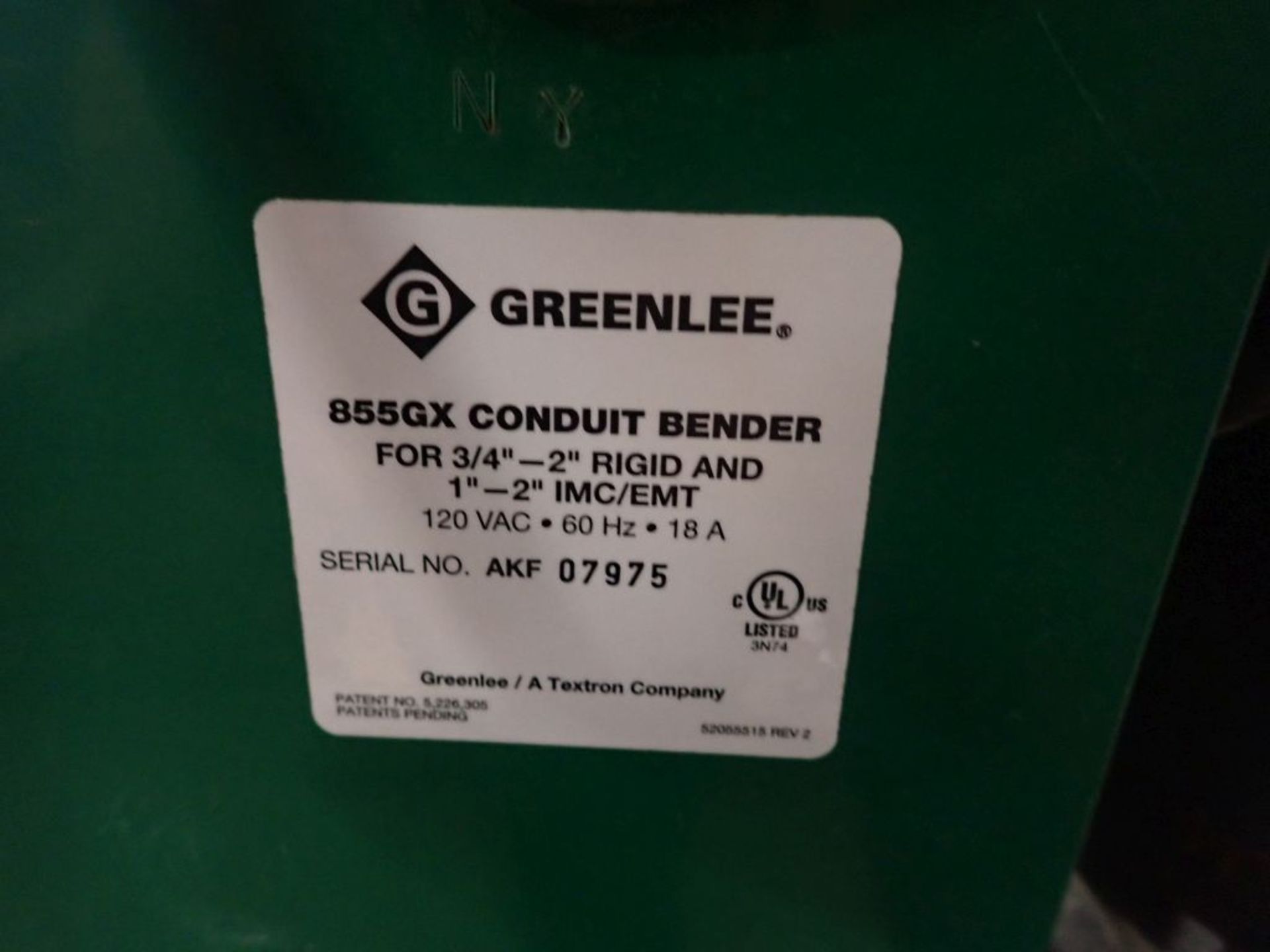 Greenlee Electric Bender|Model No. 855GX; 18A; 120V; Tag: 225763 - Image 10 of 14