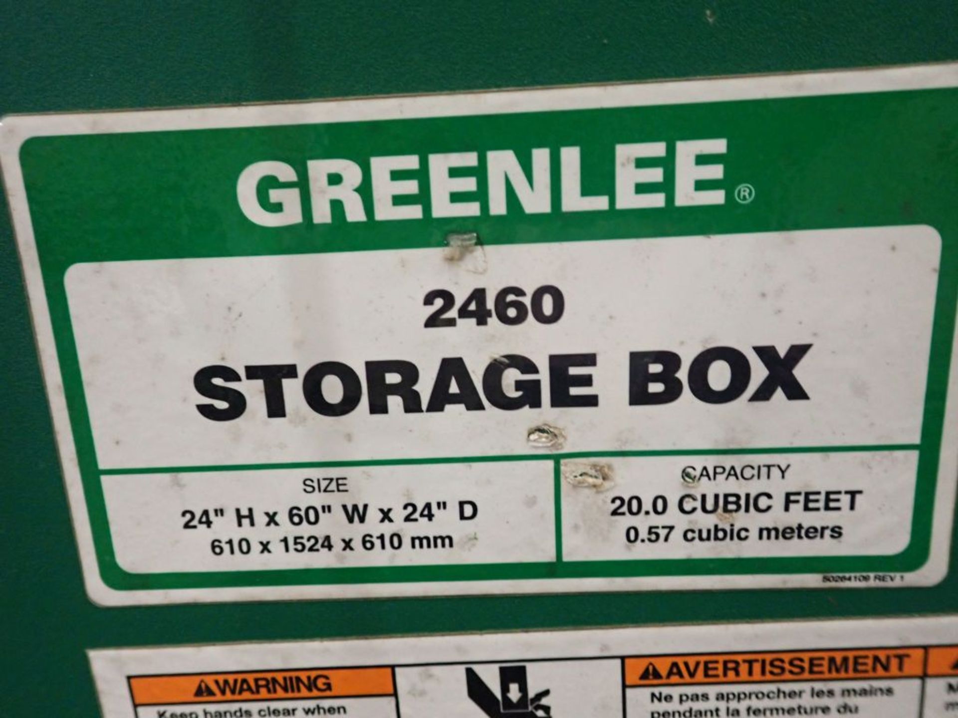 Greenlee Storage Box|Part No. 2460; 24"H x 60"W x 24"D; 20 Cubic ft; Tag: 225797 - Image 6 of 6