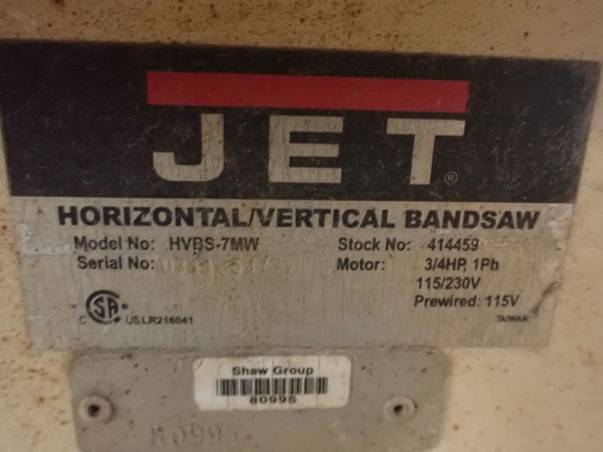 Jet Horizontal/Vertical Bandsaw|Model No. Kotin-03-06-06-02-15-02-C300; Tag: 225762 - Image 10 of 12
