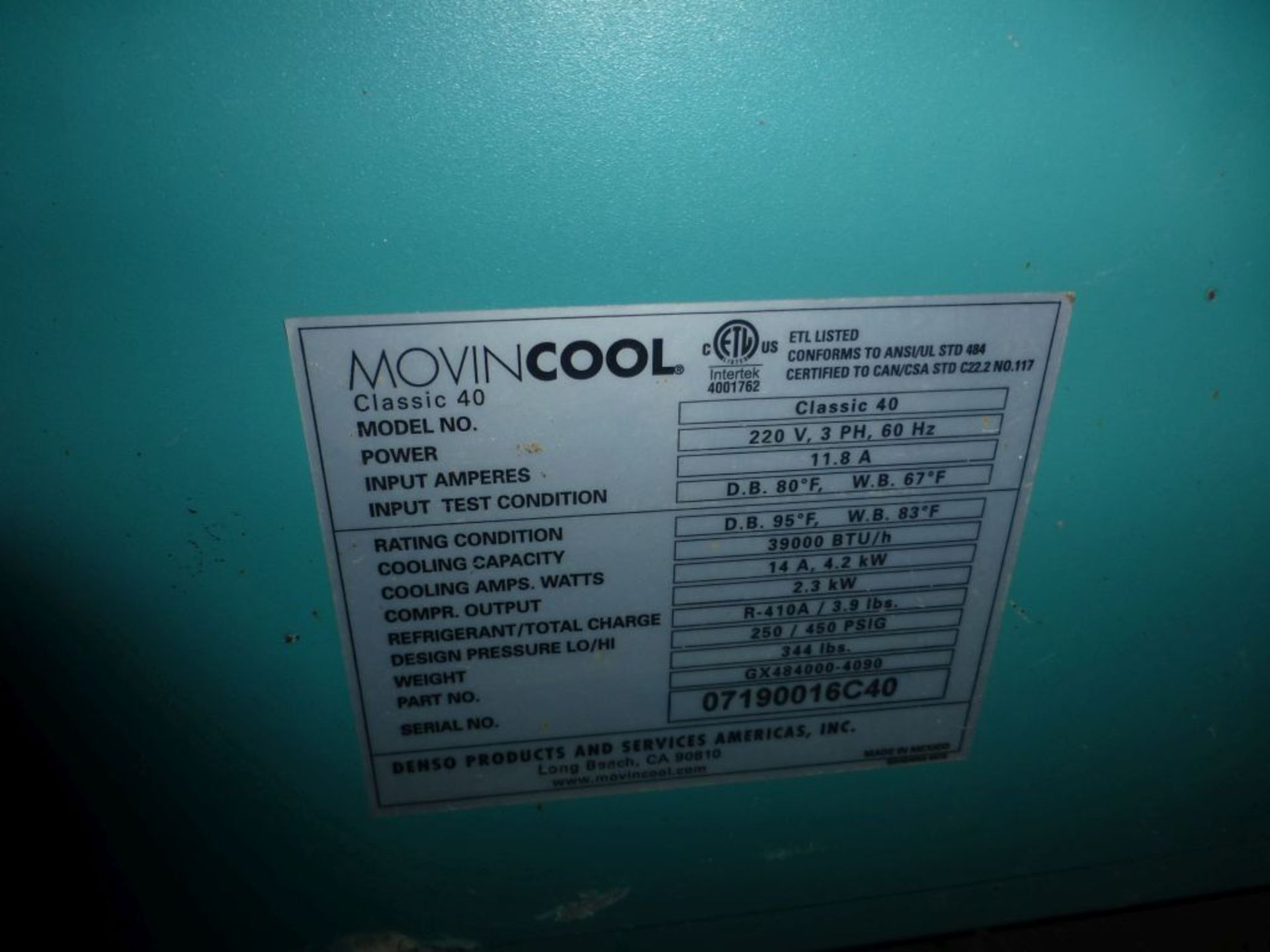 Movincool Classic 40 Air Conditioner|Model No. B29976; 220V; 3PH; Tag: 225195 - Image 6 of 6