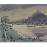 FREY, Martin (*1907 +1991), Aquarell, Blick über den Rhein auf den Drachenfels,