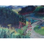 MONOGRAMMIST HG, Gouache, Sommerliche Mittelgebirgslandschaft,