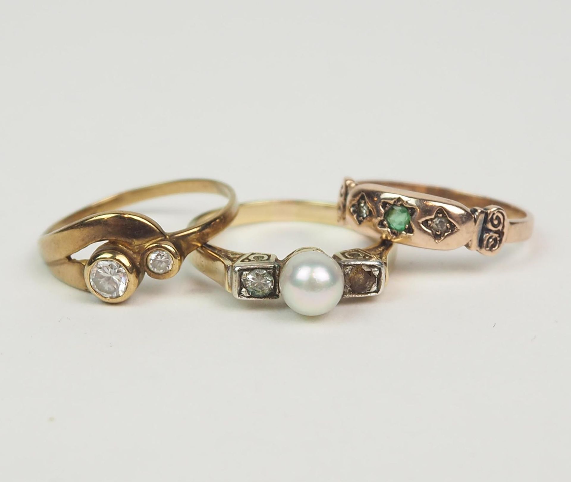 RINGE, Konvolut von 3, Historismus Epoche, Art Deco und 1950er