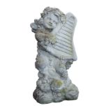 GARTENFIGUR, Stehender Putto mit Harfe,