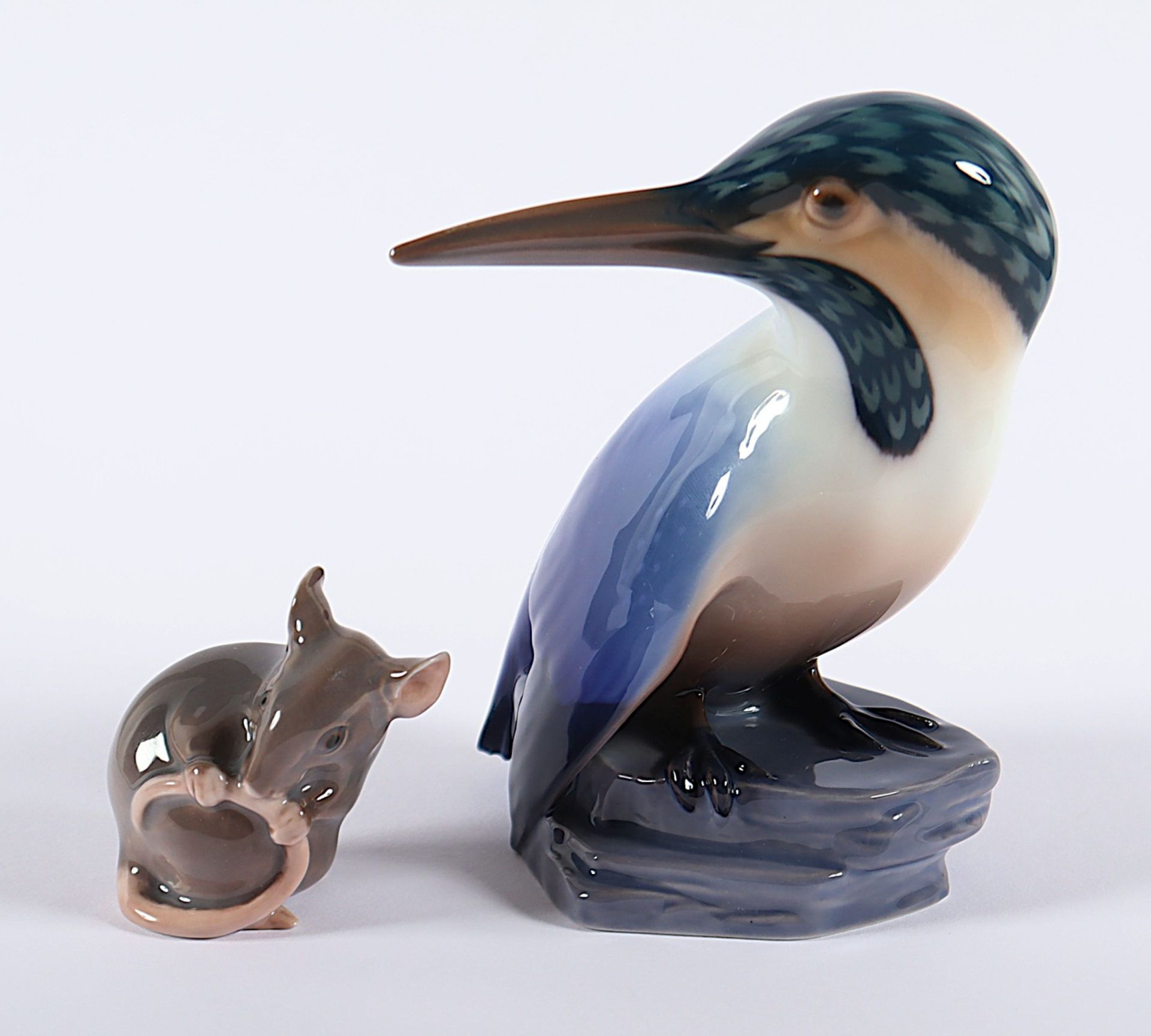 ZWEI TIERFIGUREN, Maus und Eisvogel,