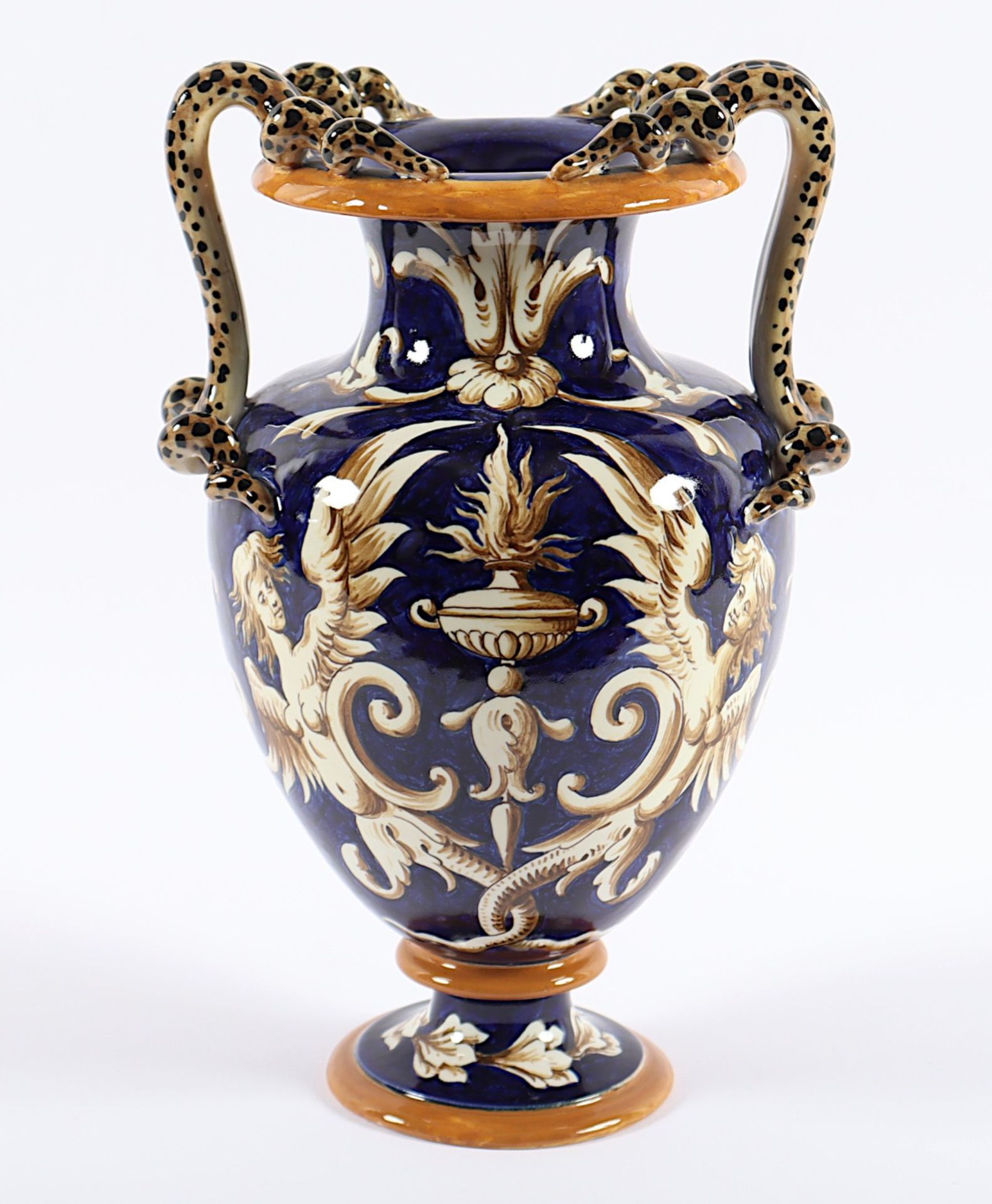 VASE, Fayence, Schlangenhenkel, - Image 4 of 4