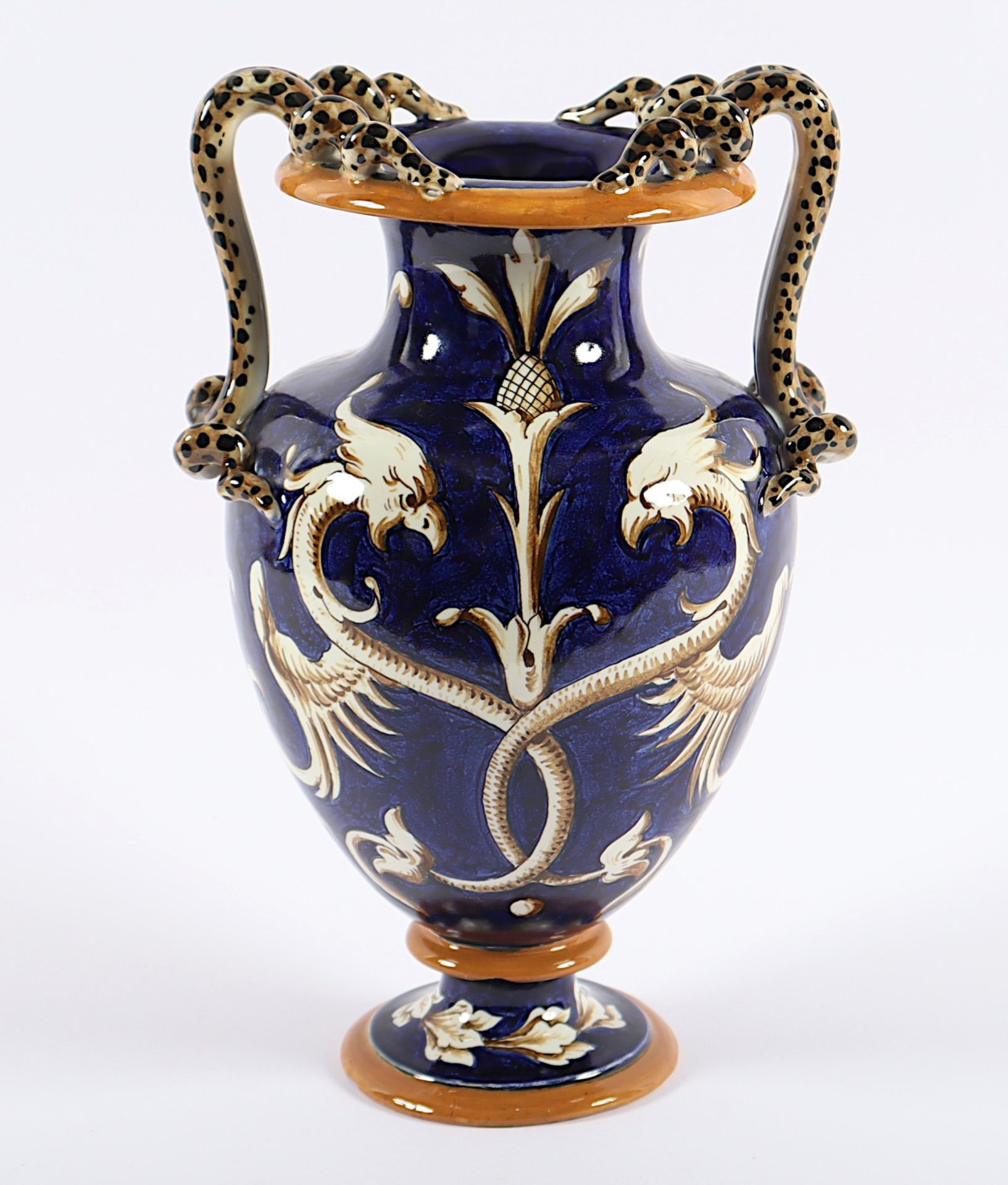 VASE, Fayence, Schlangenhenkel, - Image 2 of 4