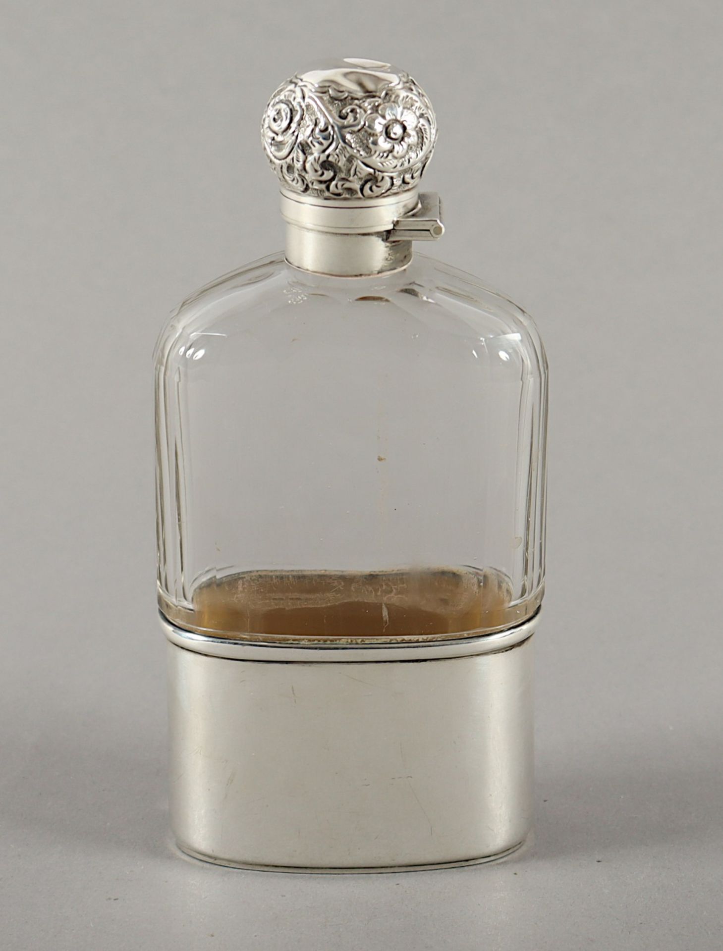 TASCHENFLASCHE, GLAS, 925/ooo, LONDON, 1896